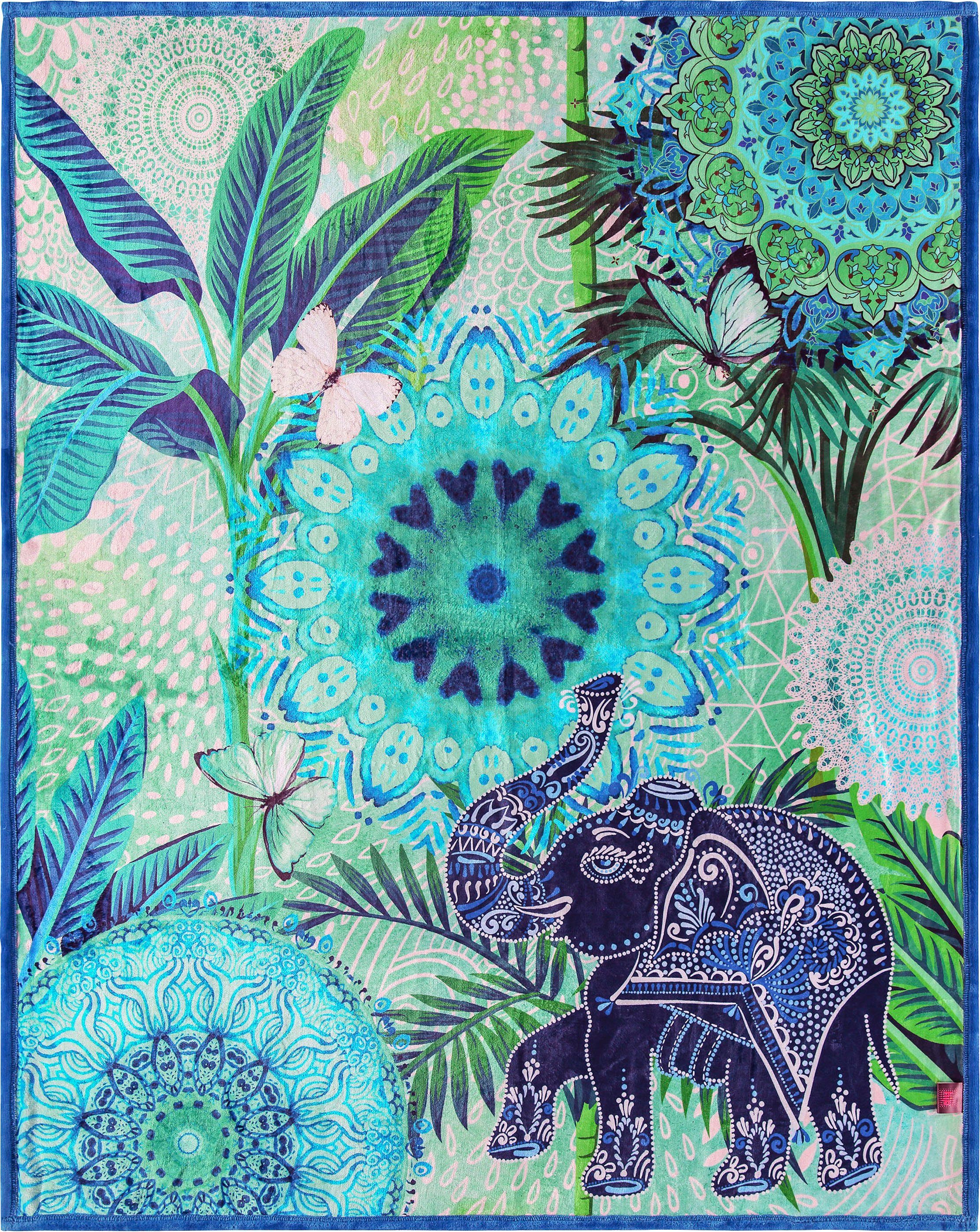 Elefant, mit Kuscheldecke und hip, Isara, Plaid Mandalas