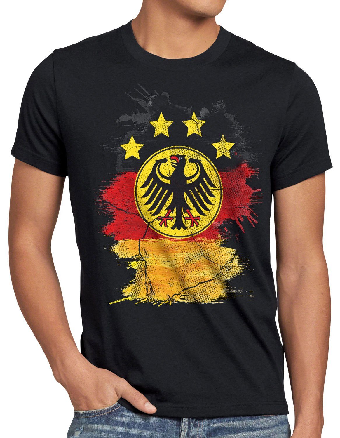 style3 Print-Shirt Herren T-Shirt Deutschland Wappen Trikot Fussball Bundes-Adler EM Flagge Fahne schwarz