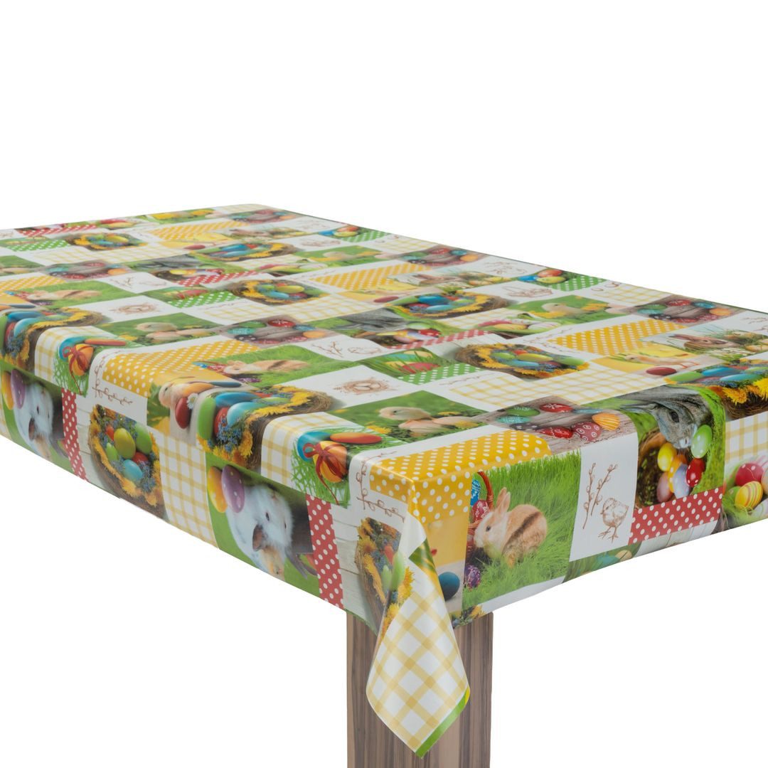 laro Tischdecke Wachstuchtischdecke Osterwiese Patchwork Bunt PVC Eckig