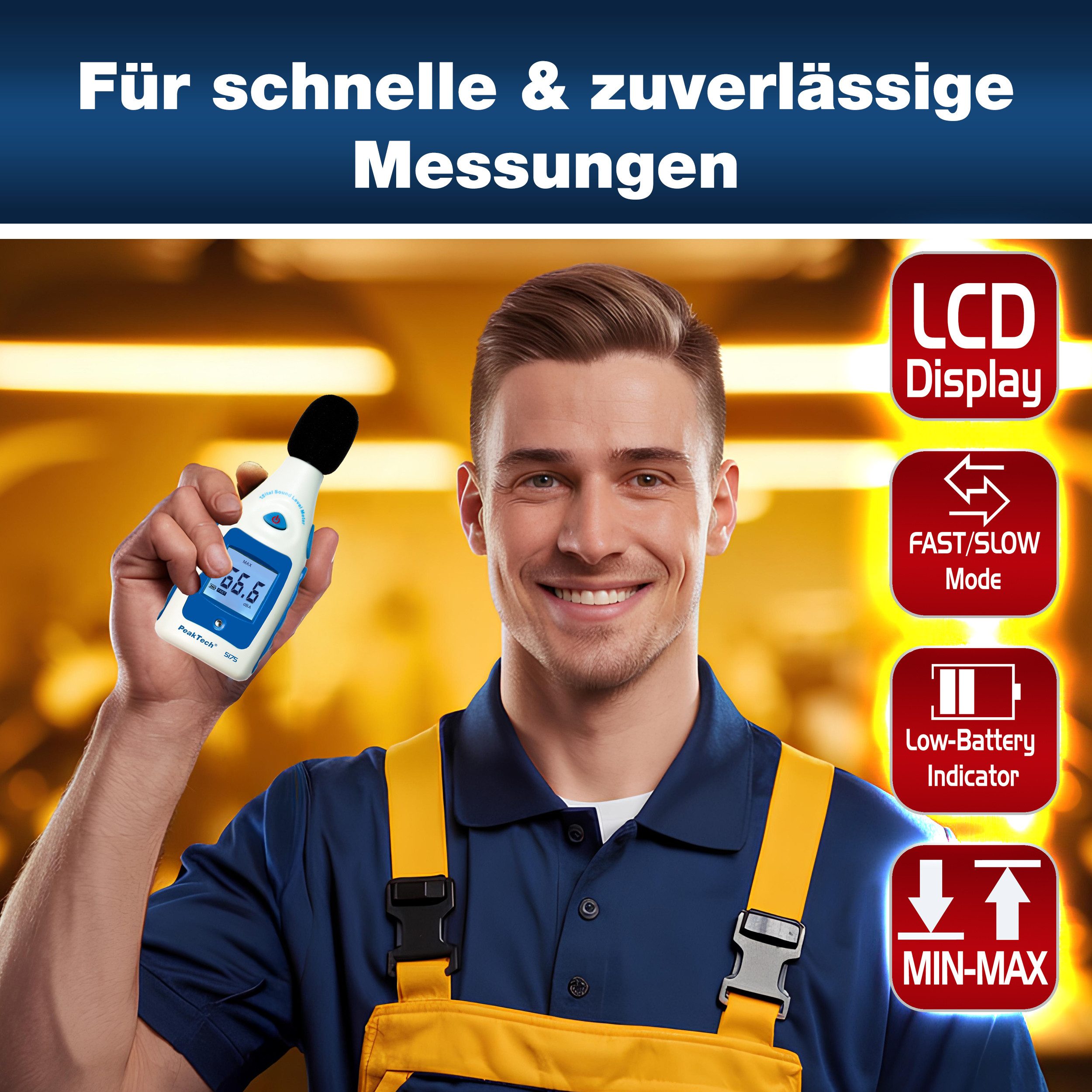 PeakTech Klimamesser Digital Schallpegelmessgerät 30-130 Db in A-Bewertung