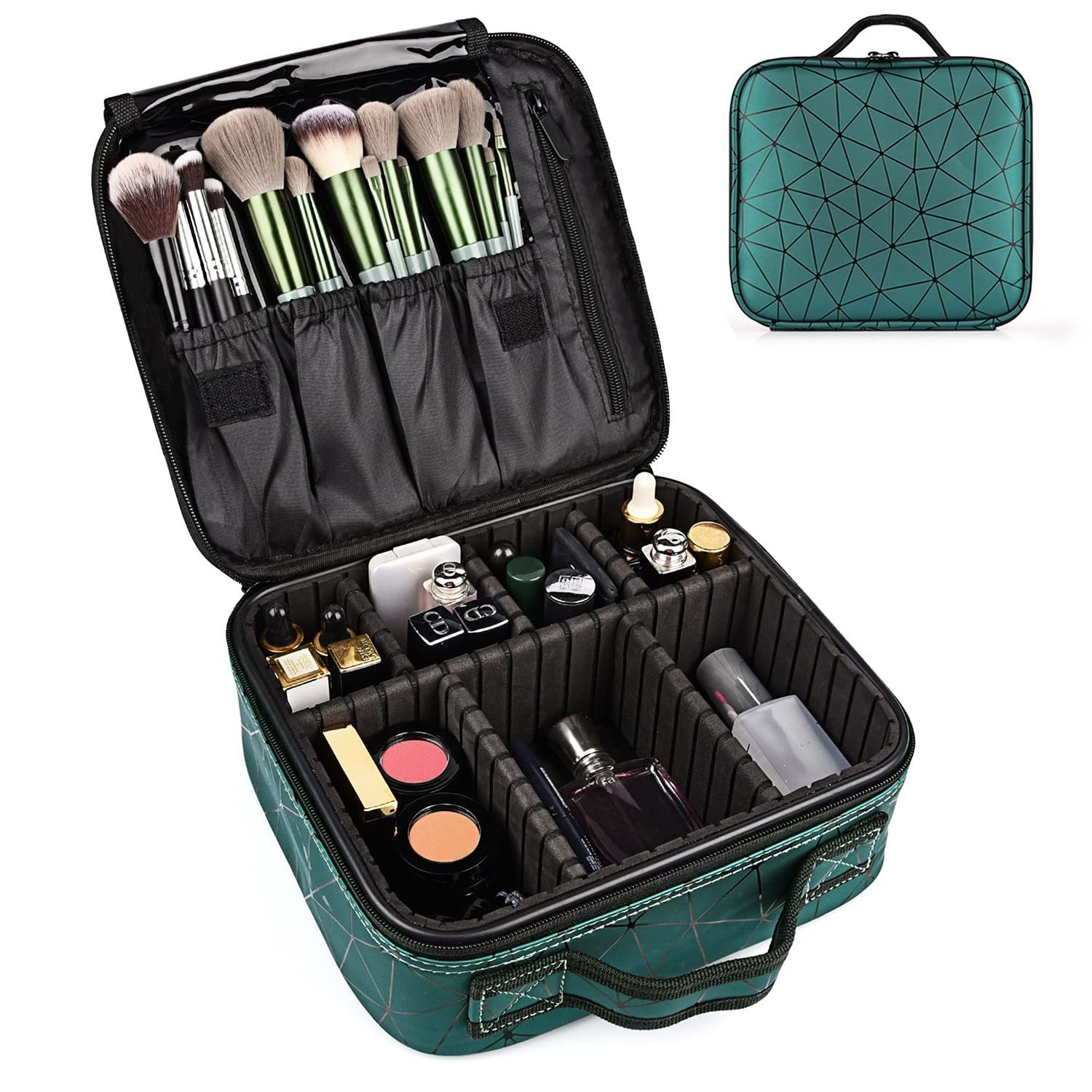 CALIYO Kosmetik-Koffer Kosmetiktasche Schminktasche Organizer, Make Makeup Reise Aufbewahrung Tasche Schmink Tasche, Up Box Wasserdicht Portable Grün Kosmetische