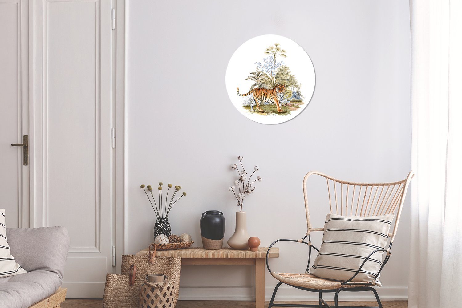 Malerei - Tapetenkreis Tiger Wandsticker - Rund, MuchoWow Kinderzimmer, (1 St), Pflanzen Wohnzimmer Tapetenaufkleber, für
