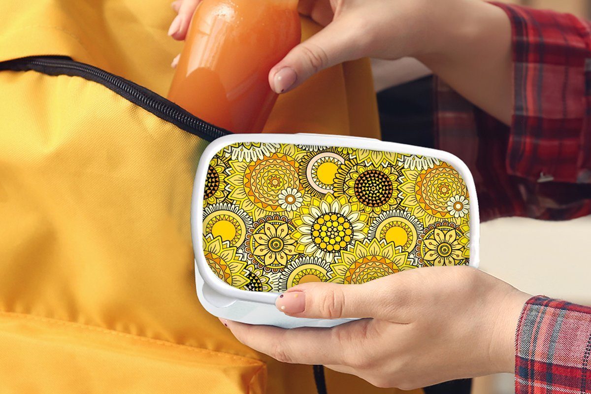 für Brotbox Kinder Sonnenblume und Erwachsene, für Muster - (2-tlg), Gelb, Mädchen Brotdose, Lunchbox MuchoWow weiß Kunststoff, Jungs - und