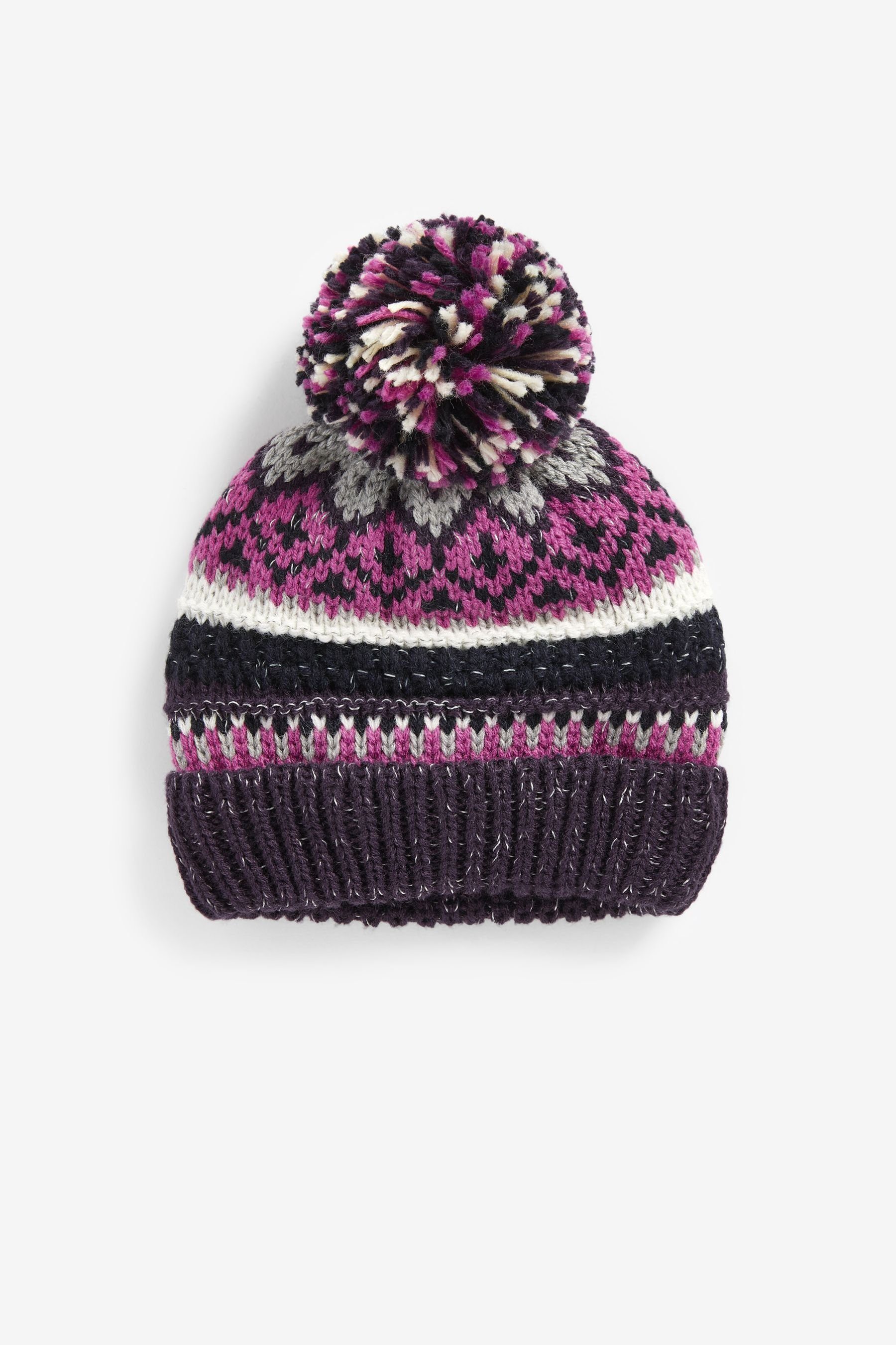 Bommelmütze Pompon-Beanie mit Norwegermuster
