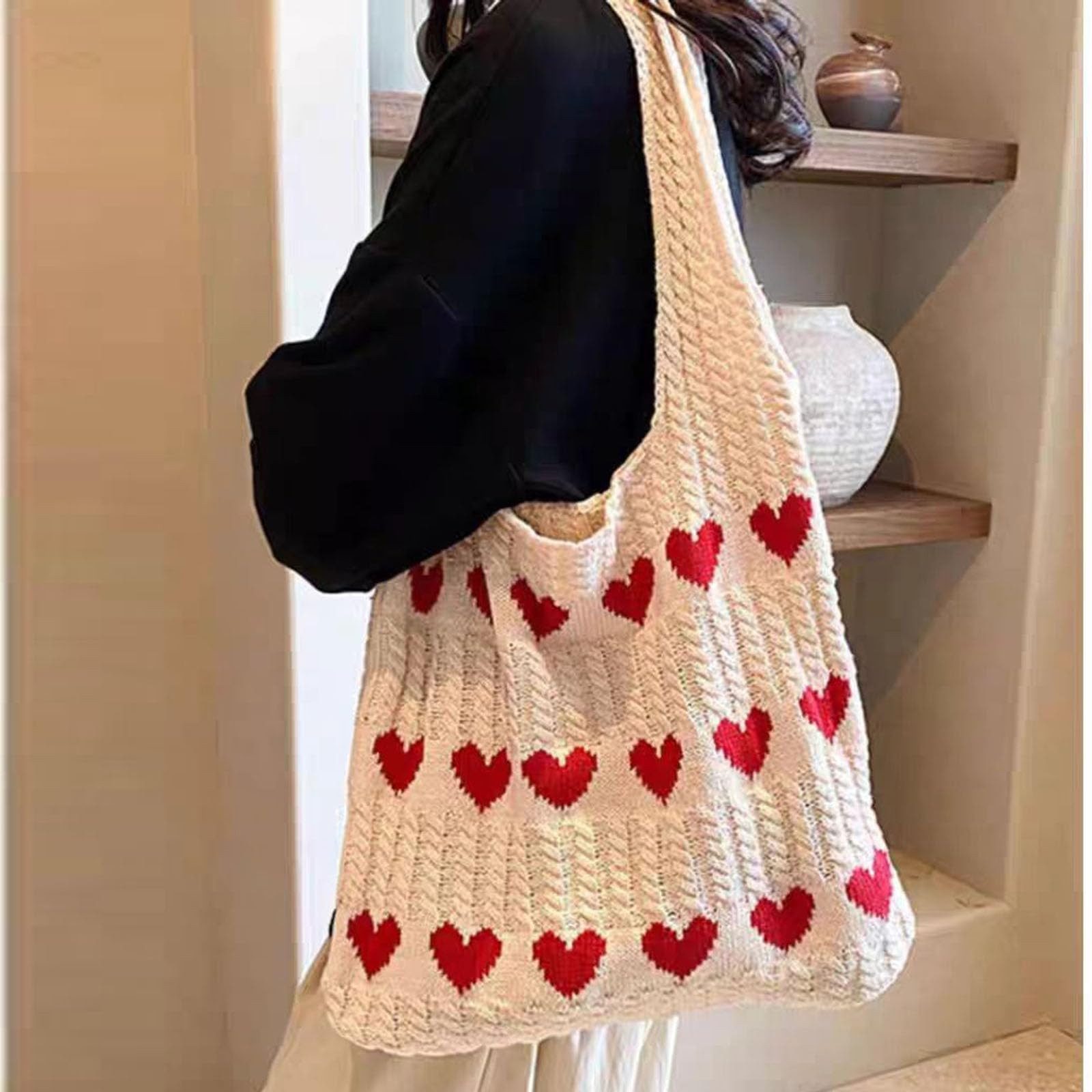 FOUORTUNATE-BEE Schultertasche Gestrickte Schultertasche Gehäkelte Tasche Damen Gestrickte Tasche (Leichte Strick-Tote Tasche Umhängetasche)