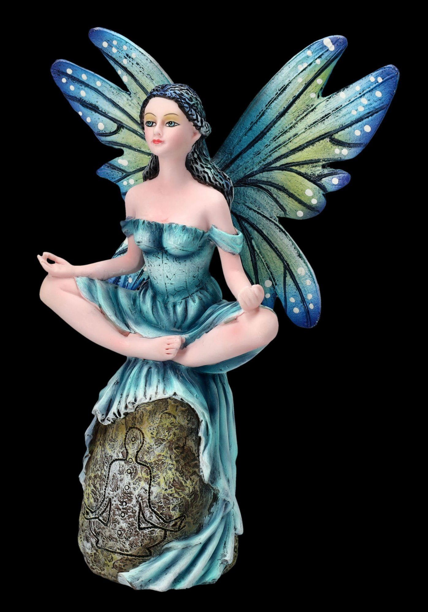 Figuren Shop GmbH Fantasy-Figur Elfen Figur meditiert auf Stein - Fantasy Dekoration Dekofigur Yoga