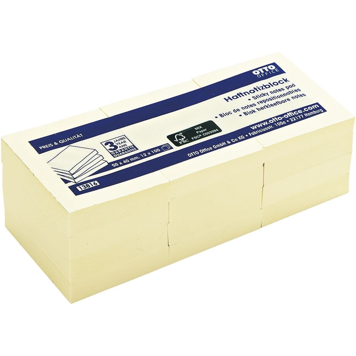 Otto Office Haftnotizblock, 5x4 cm, mit Haftung an der langen Seite