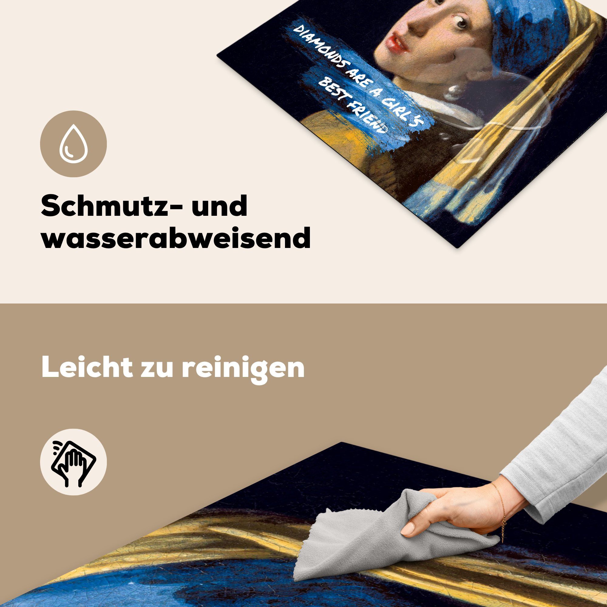 MuchoWow Herdblende-/Abdeckplatte Vermeer - Das Induktionsmatte Mädchen - Ceranfeldabdeckung die 59x52 dem Zitat, mit für (1 cm, Perlenohrring Vinyl, küche, tlg)