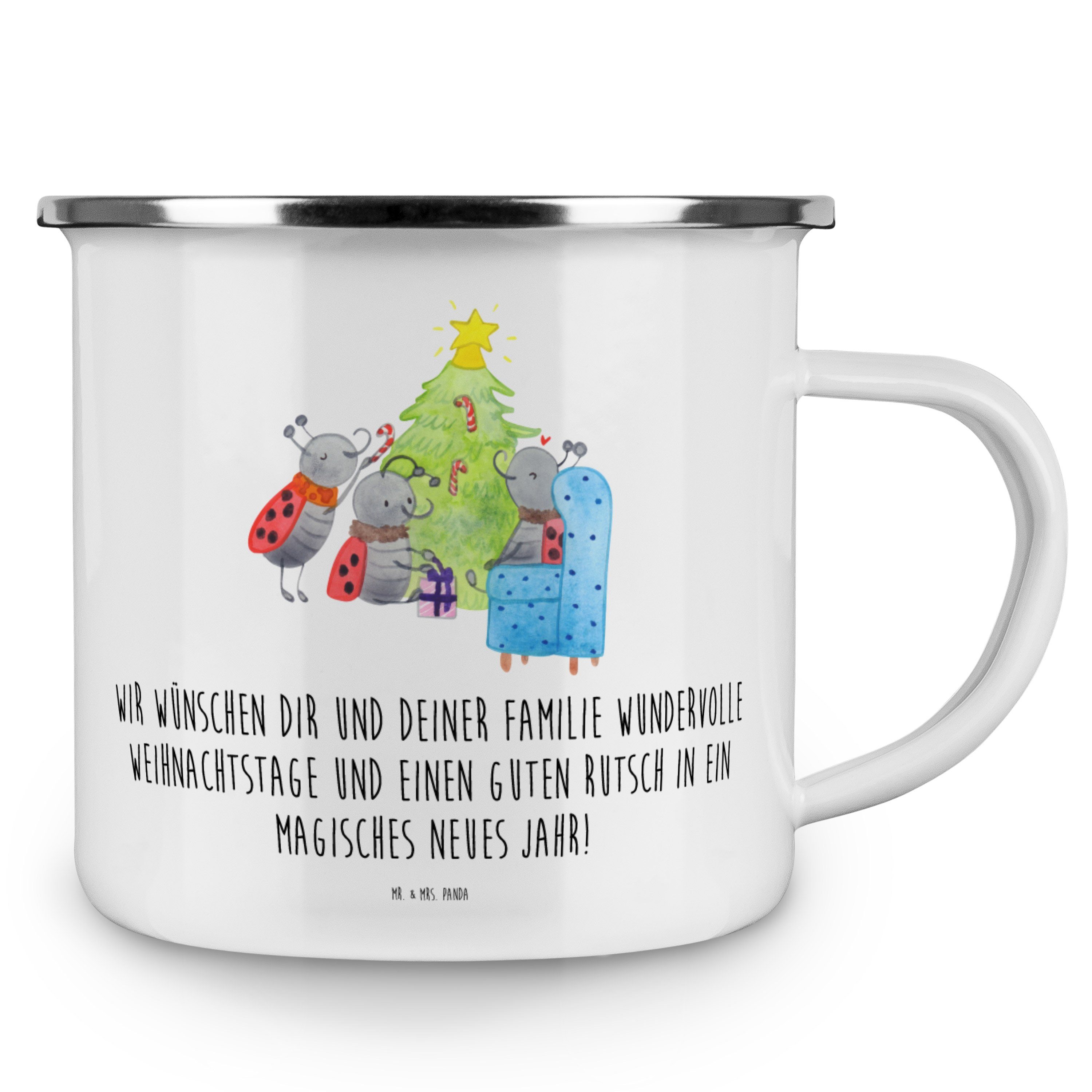 Blechtasse, Emaille Becher - Weiß Mr. Smörle Advent, Geschenk, & Kaffee Weih, Panda Mrs. - Weihnachten