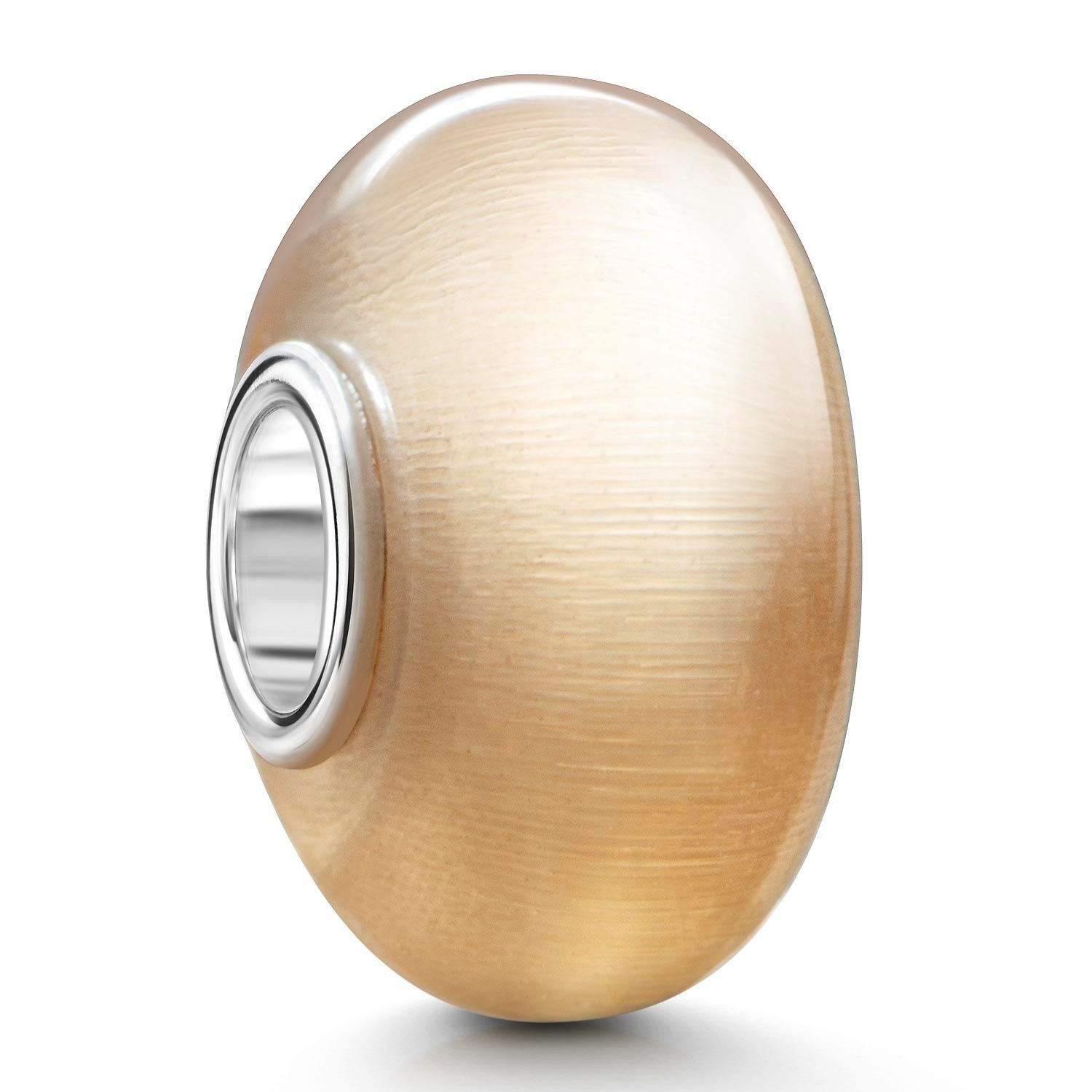 Bead Glasperle Creme Beige Katzenauge-Optik / Cat-Eye Effekt 1330