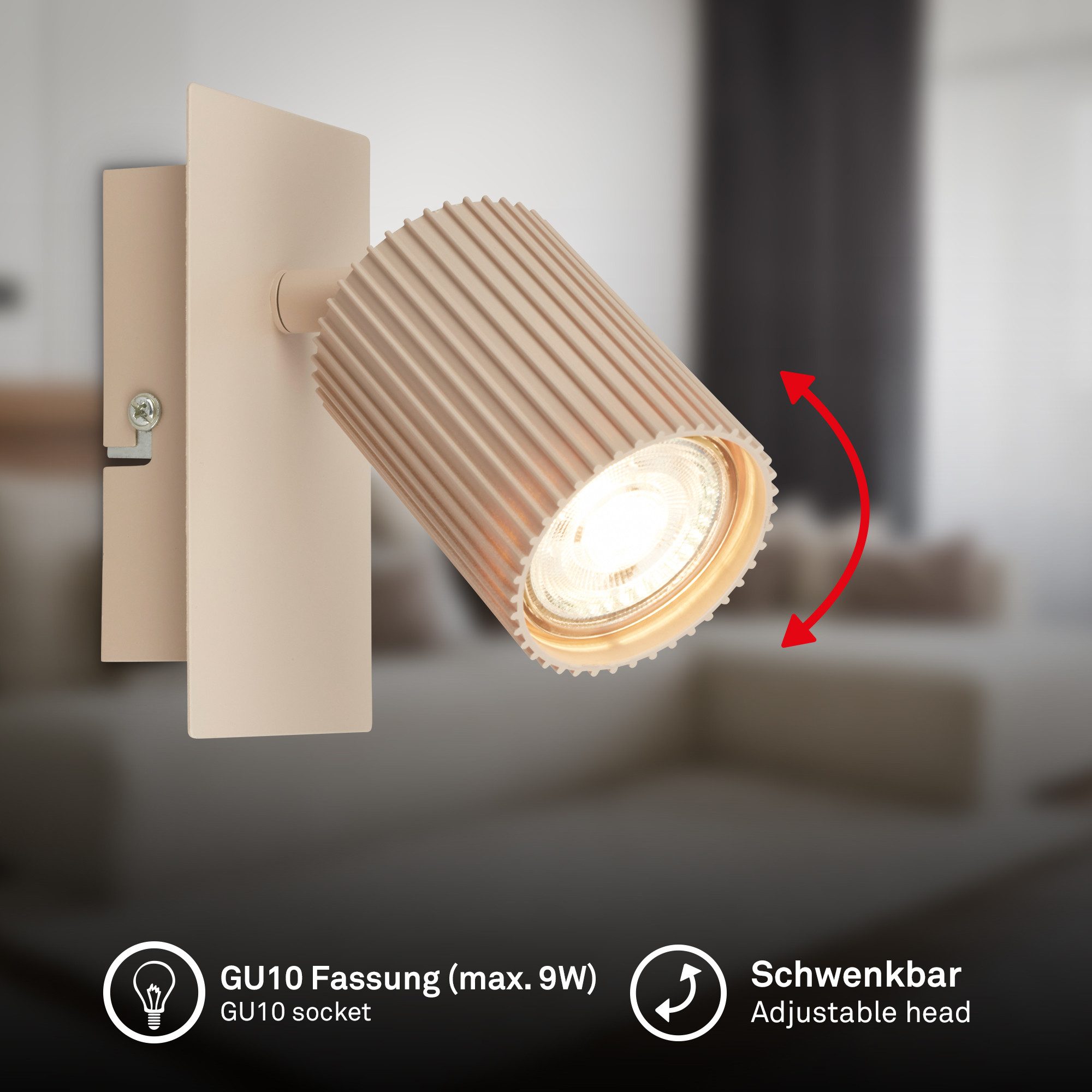 Briloner Leuchten LED Deckenspot Deckenleuchte Wandleuchte schwenkbar GU10 Deckenlampe Wohnzimmer Flur, 1-flammig, ohne Leuchtmittel, Abhängig vom Leuchtmittel, Schwarz, Beige, Coffee-Warmgrey, Wohnzimmer, Flur, Büro