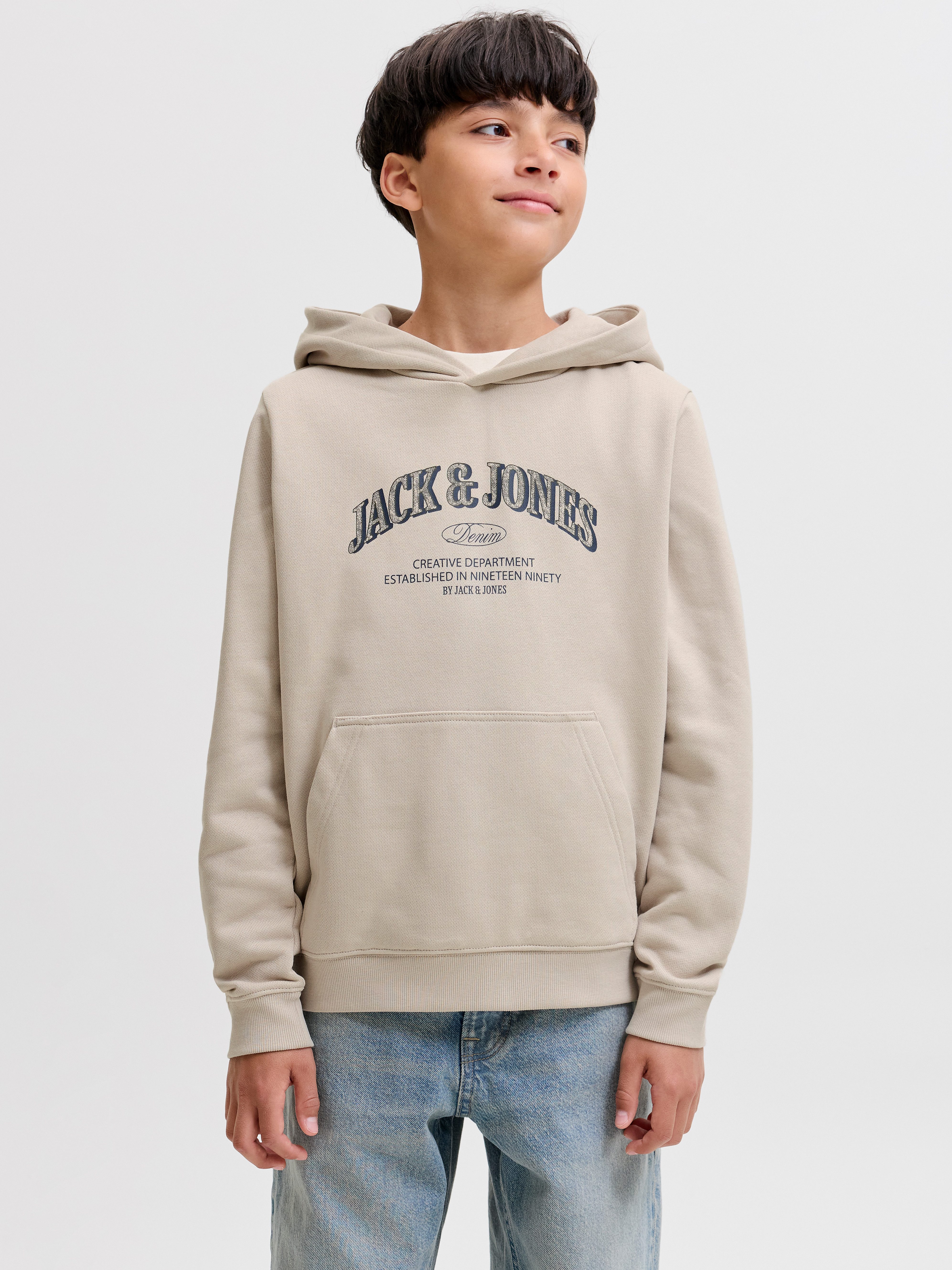 Jack & Jones Junior Kapuzensweatshirt JJEDENVER LOGO SWEAT HOOD JNR Baumwollmischung, locker geschnitten