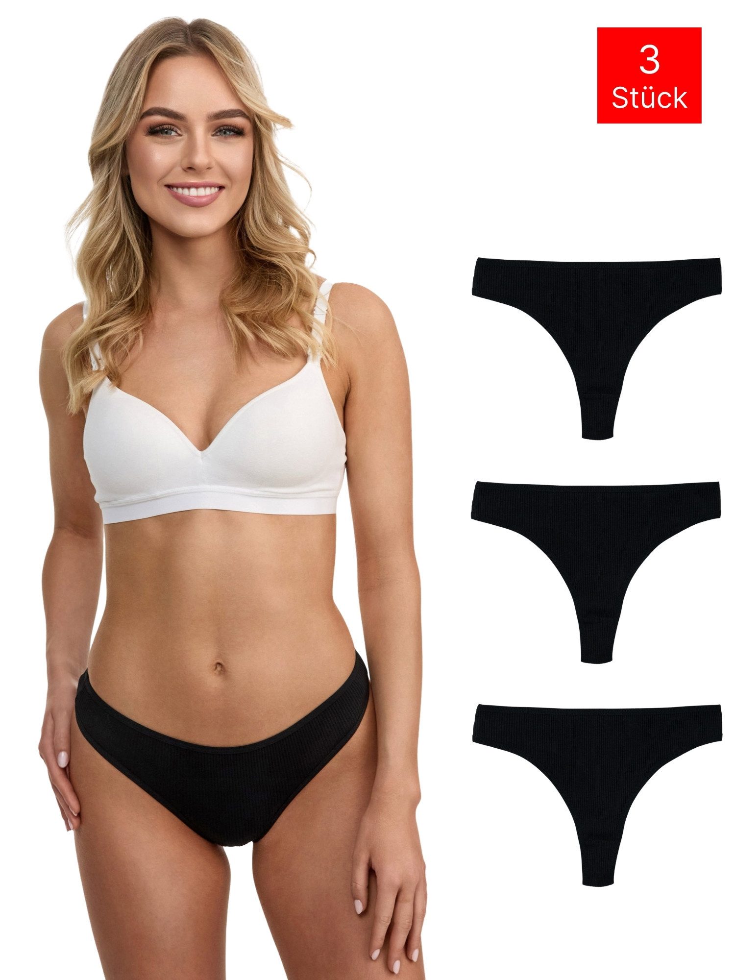 Tazzio String 3er-Pack Damen Tanga F933 (Packung, 3-St., 3er-Pack) Ripp-Struktur für angenehmen Tragekomfort