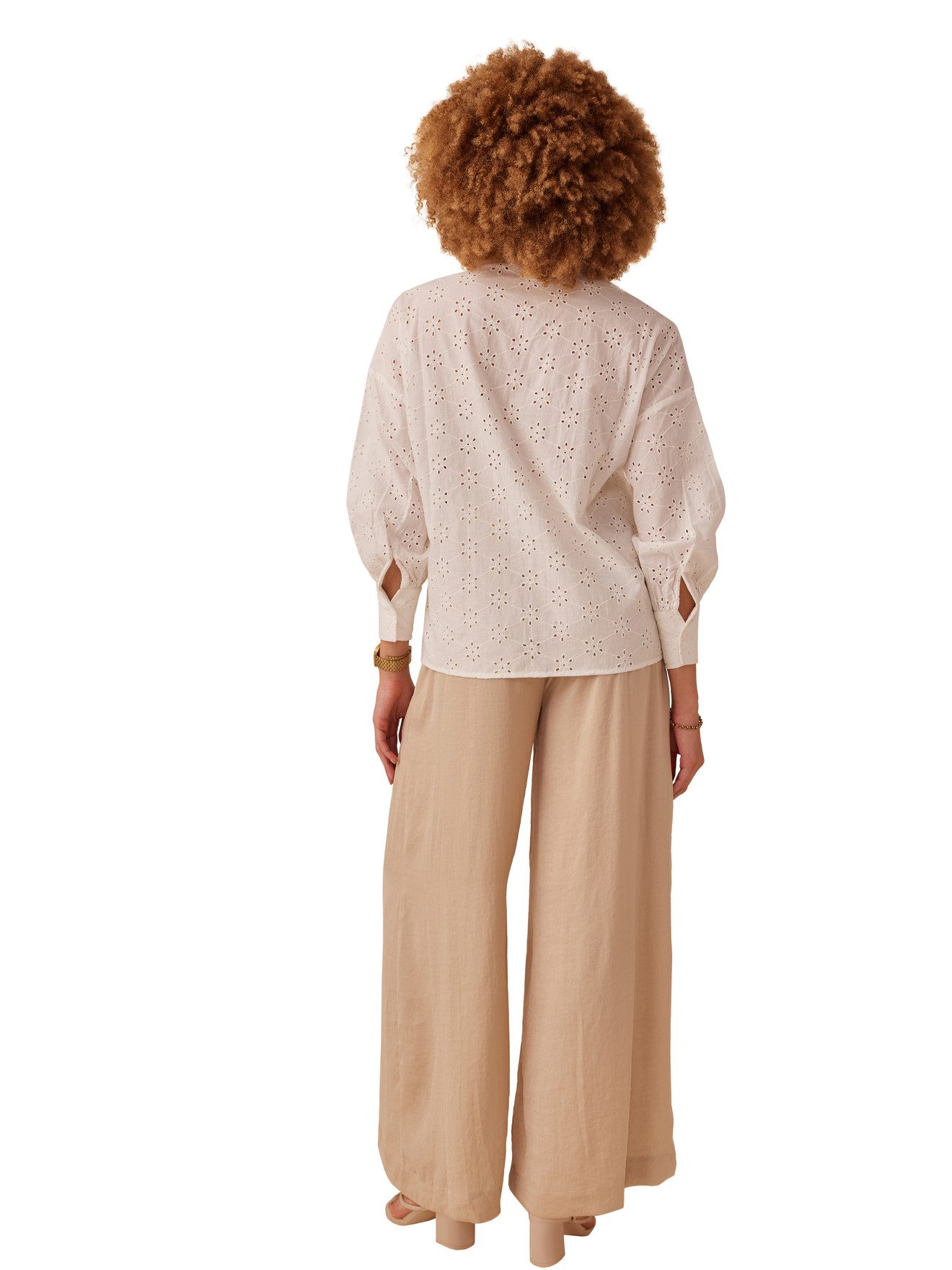 Envie de Fraise Umstandsbluse Bluse für Schwangerschaft & Stillzeit Boho-Look, Lochstickerei, schmaler Volant am Ausschnitt, Knopfleiste