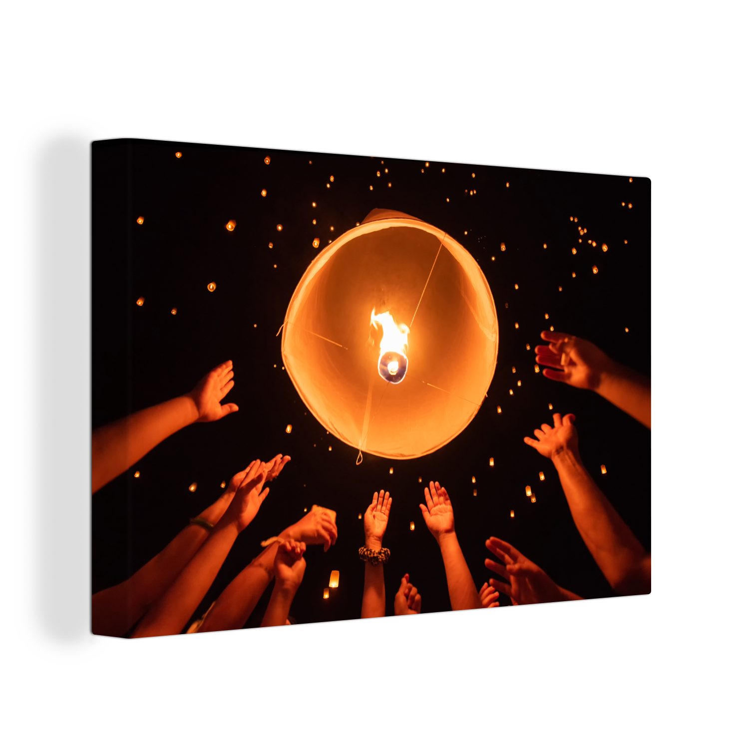 OneMillionCanvasses® Leinwandbild Abstrakte Darstellung des Laternenfestes in Thailand, (1 St), Wandbild Leinwandbilder, Aufhängefertig, Wanddeko, 30x20 cm