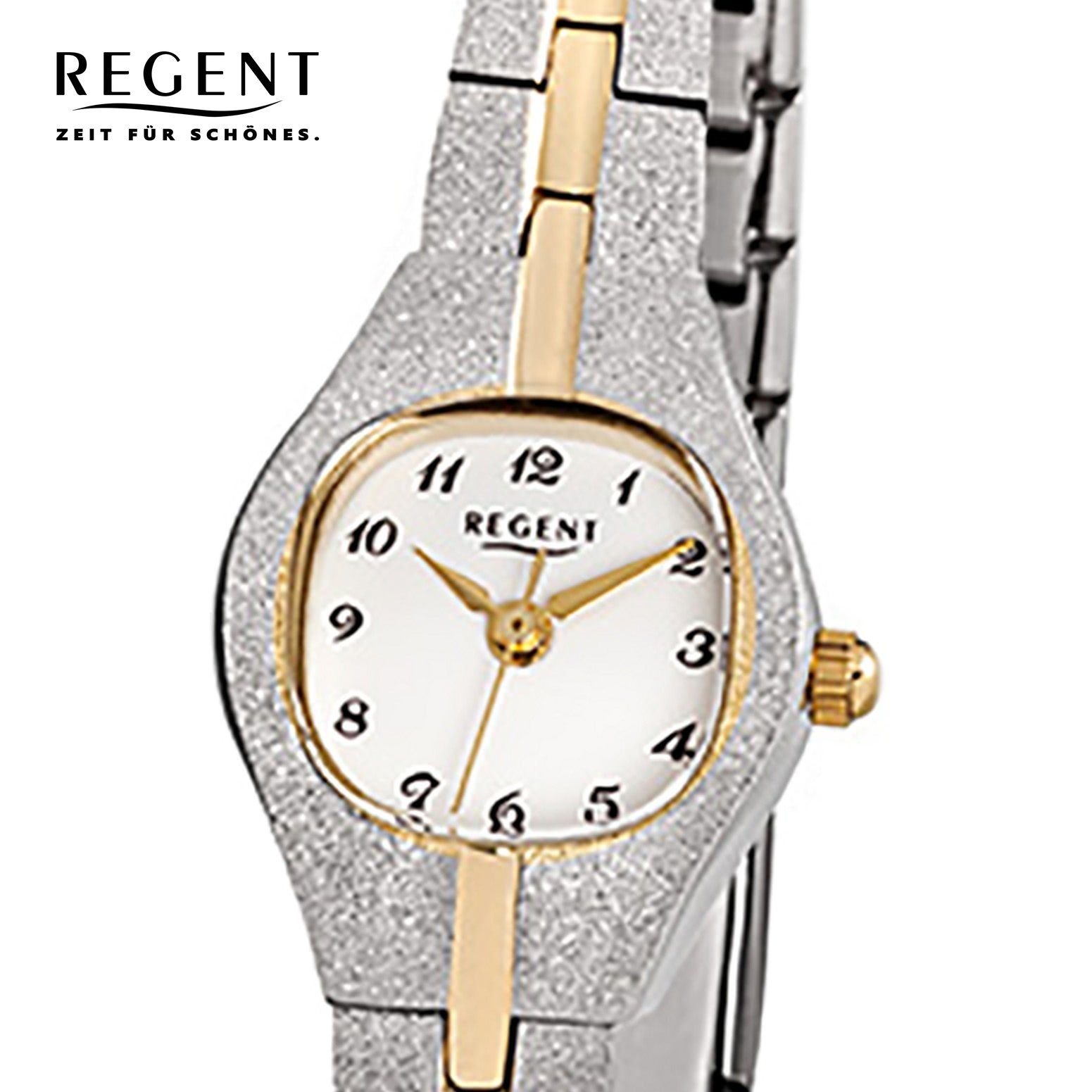 Regent Quarzuhr Regent Damen-Armbanduhr silber gold Analog, (Analoguhr), Damen Armbanduhr eckig, klein (ca. 18x23mm), Edelstahl, ionenplattiert