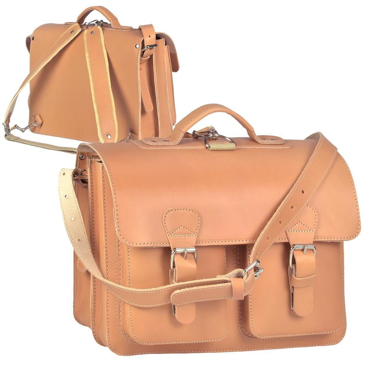Ruitertassen Aktentasche Classic Satchel, 38 cm Lehrertasche mit 2 Fächern, auch als Rucksack zu tragen, Leder natur