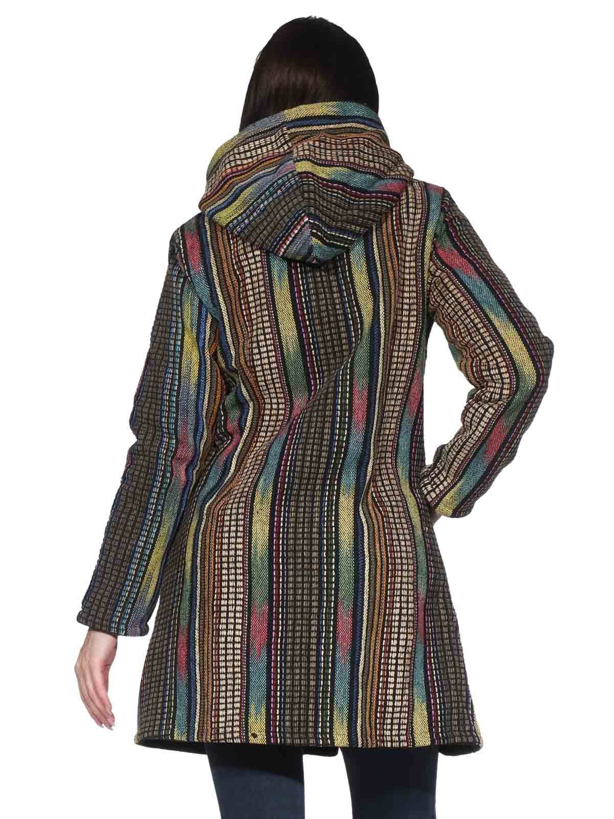 KUNST UND MAGIE Langjacke Damen Gheri Jacke mit Kapuze -Hippie Goa Boho Damen Mantel Bunt