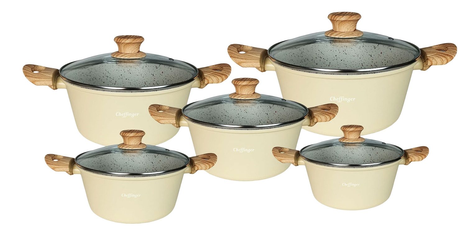 Cheffinger Topf-Set Kochtopf Kasserolle Topf Set 10-tlg Glasdeckel Induktion Cheffinger, Material: Aluminium, Glas, Induktion