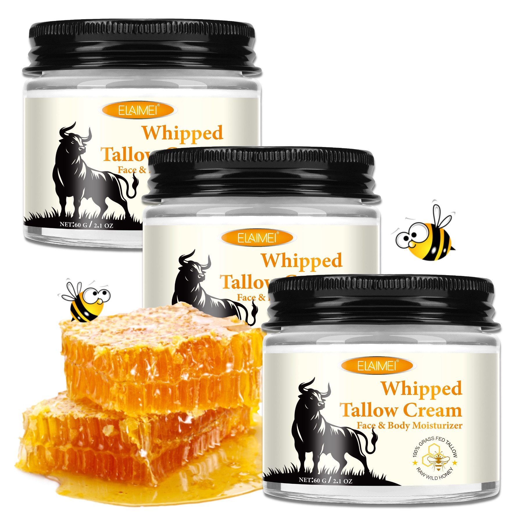 P-Beauty Cosmetic Accessories Hautcreme Gesicht Creme Rindertalg Honig Beef Tallow Hautpflege Hautpflegecreme, 3-tlg., Feuchtigkeitspflege, Hautpflege