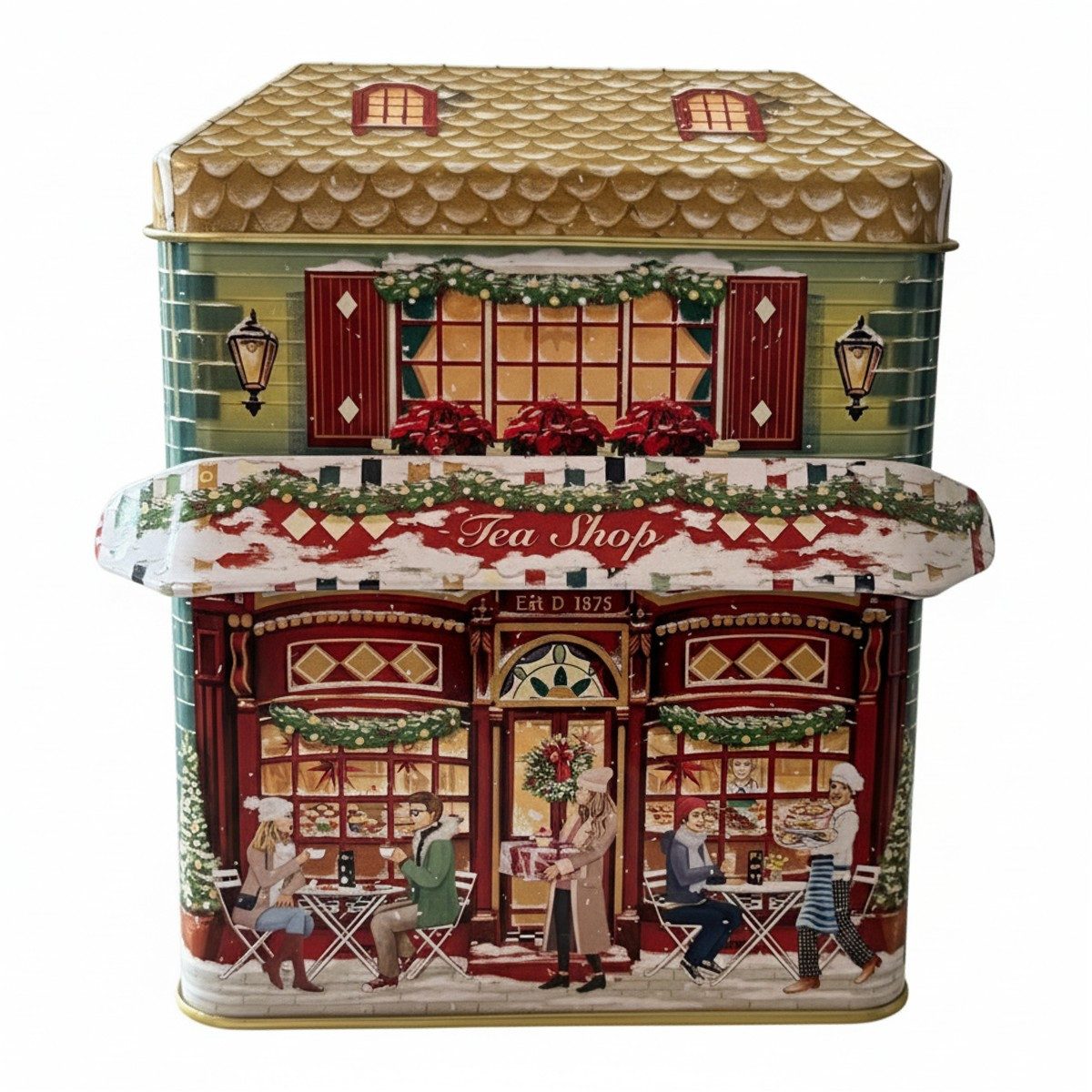 POWERHAUS24 Keksdose Teeladen winterliche Blechdose 12 cm x 13,5 cm, Hochwertiges Blech, (Kein Set, Einzelbox)