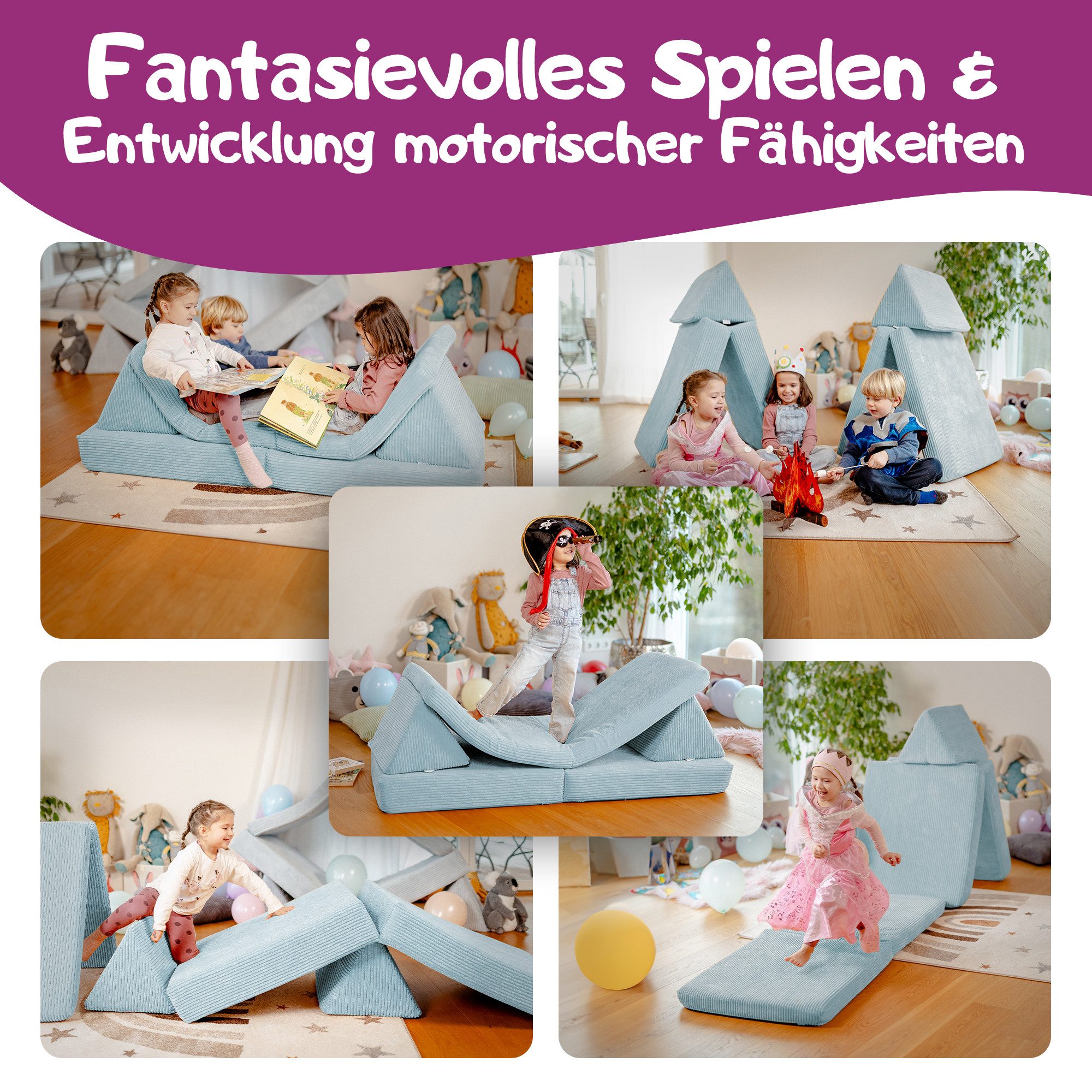 Linodino Kindersofa Spielsofa I aus Schaumstoff Bausteine I Spielcouch für Kinder, 3 Jahre Garantie