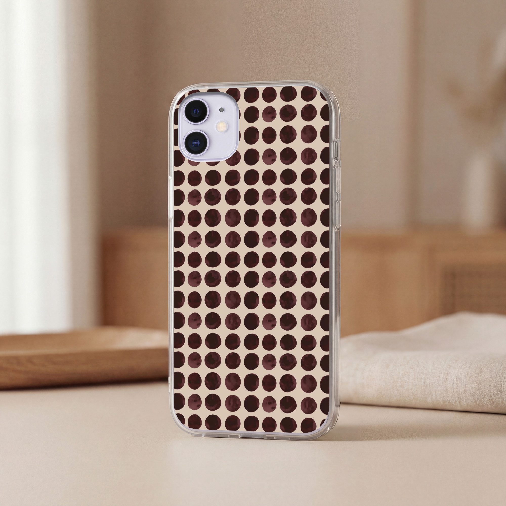 MuchoWow Handyhülle für Apple iPhone 11 Polka dots - Muster - Braun, Smartphone-Bumper, Print, Handy Schutzhülle Dünn