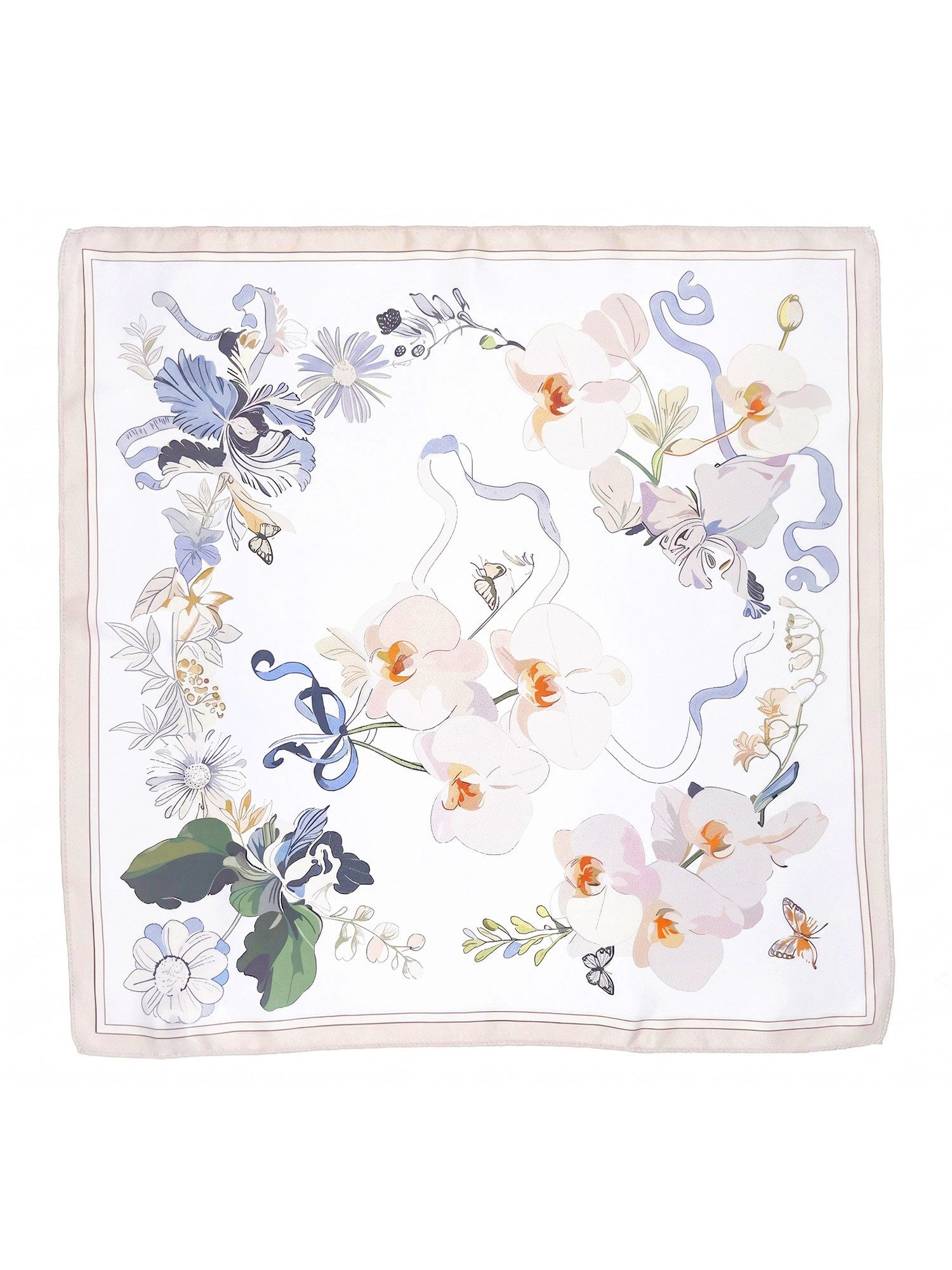Vivi Idee Seidentuch 100% Maulbeerseide Halstuch Damen Zarte Orchideen, Quadratisches 53x53 cm Halstuch, bedrucktes Seidenschal – Bild 2 von 5