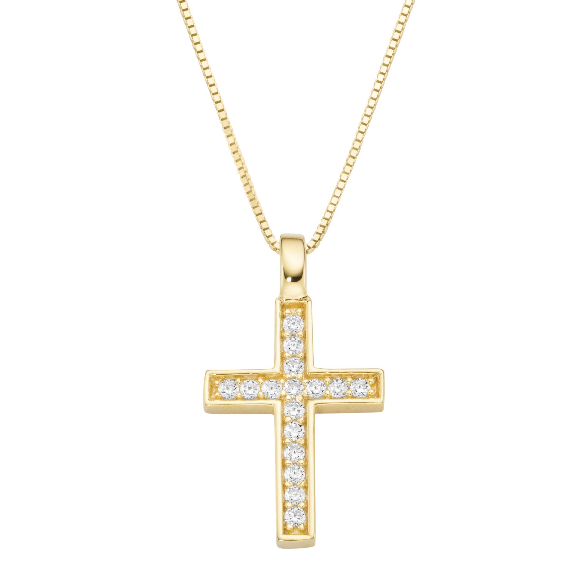 Firetti Kette mit Anhänger Schmuck Geschenk Silber 925 Halsschmuck Halskette Venezianer Kreuz, mit Zirkonia (synth)