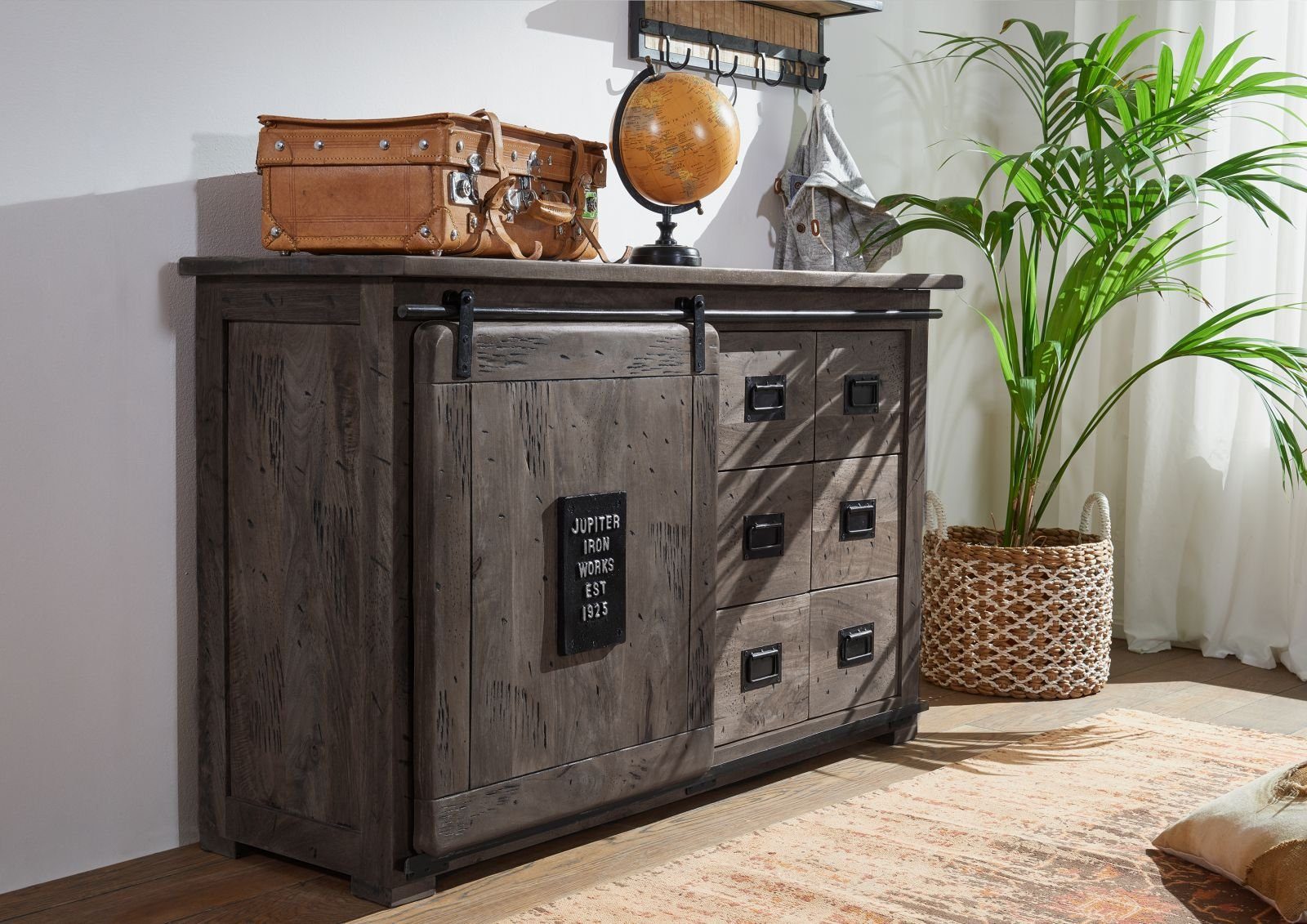 Massivmoebel24 Sideboard (Sideboard Mango 140x45x85 grau günstig online kaufen