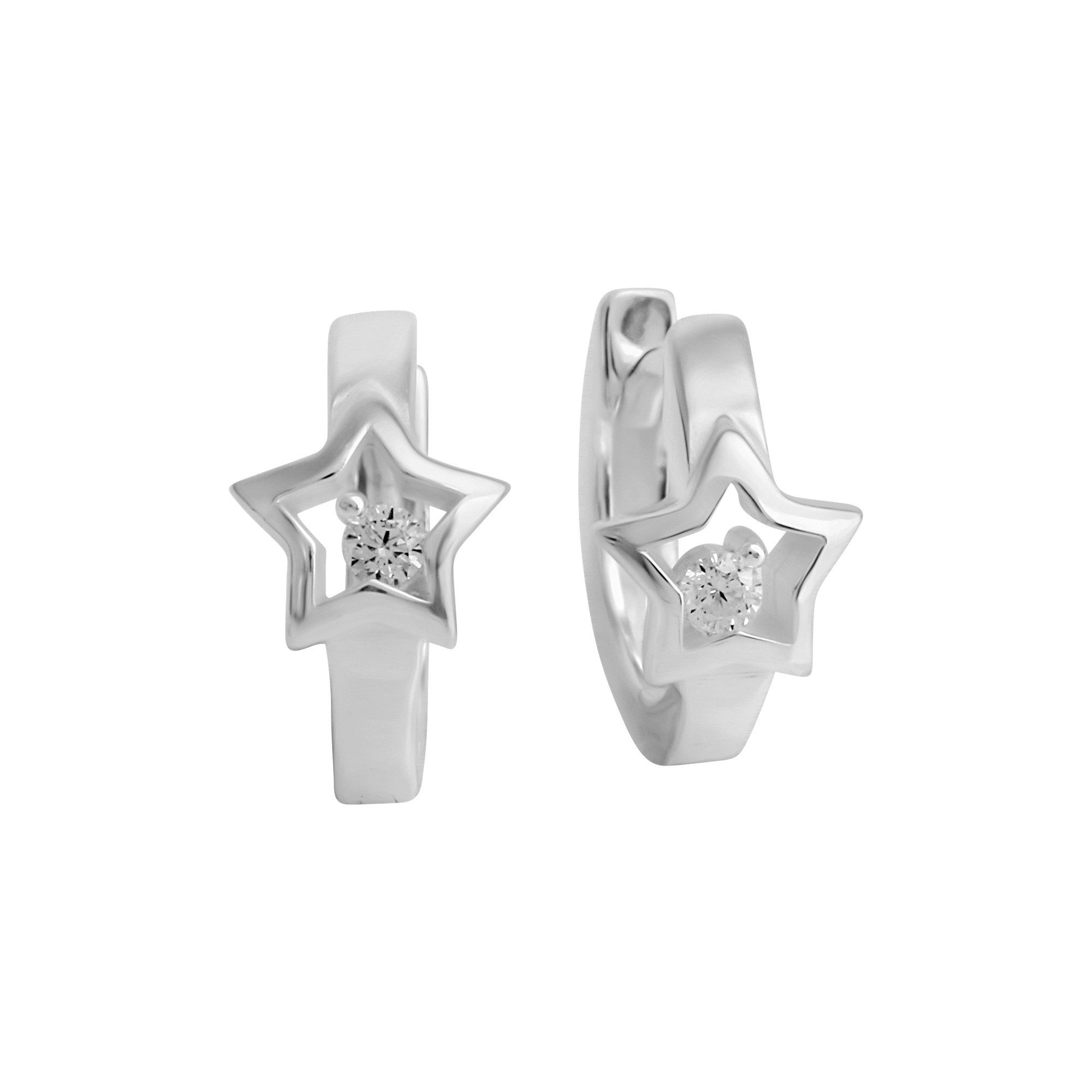 Paar Creolen 925/- Sterling Silber Ohrring Stern Zirkonia