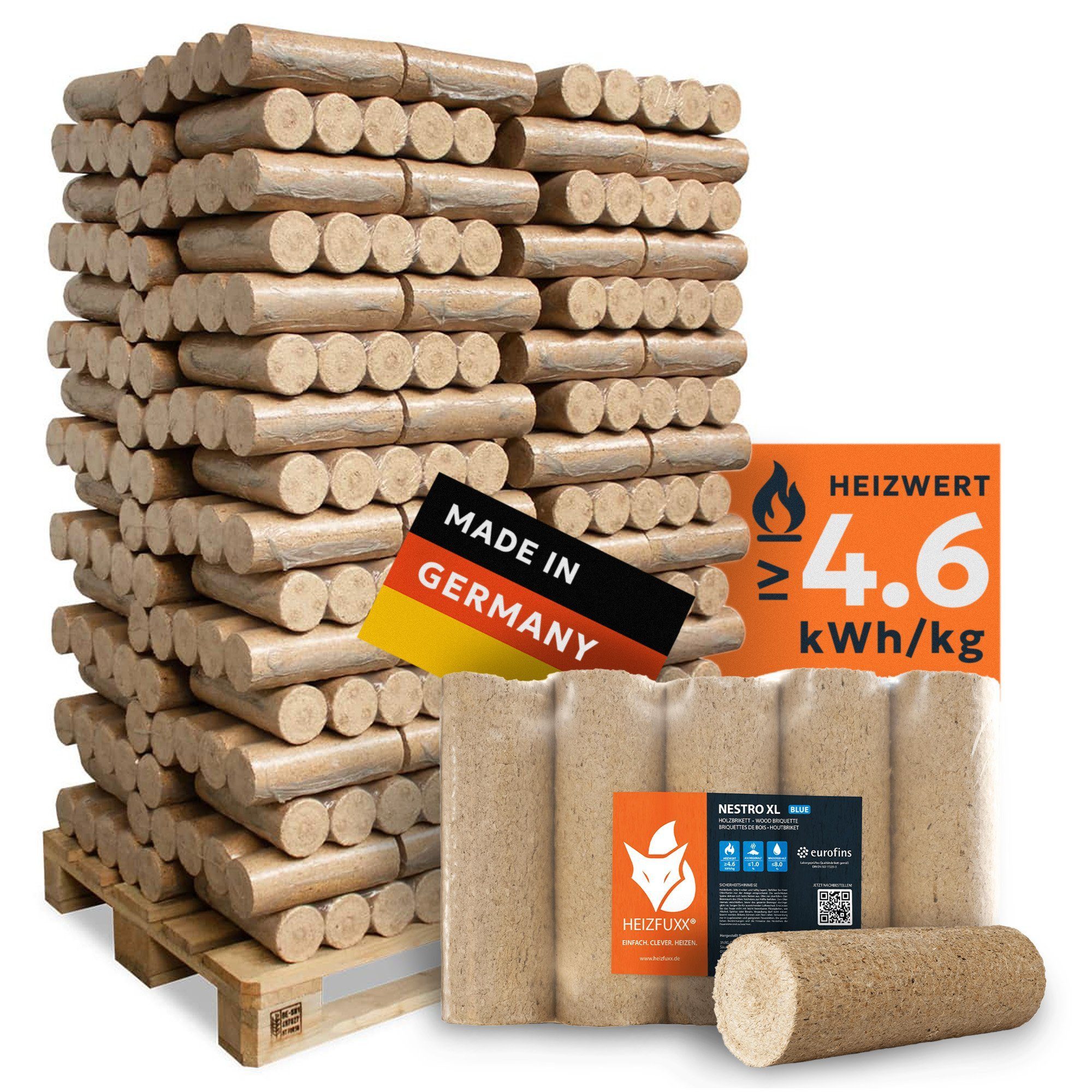 HEIZFUXX Holzbriketts Nestro XL Blue, 960 kg, (Palette, 96-St)