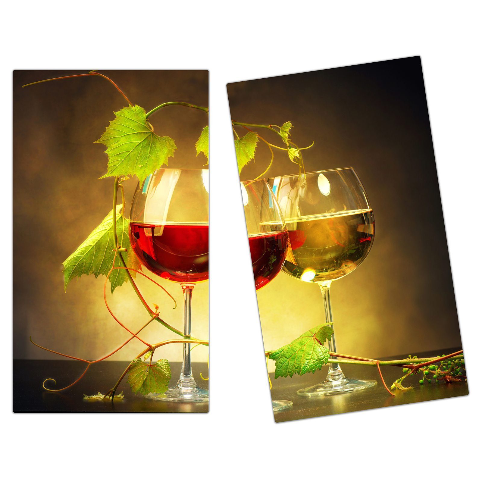 Primedeco Herd-Abdeckplatte Herdabdeckplatte Spritzschutz aus Glas Gläser Rot und Weisswein, Glas, (2 tlg)