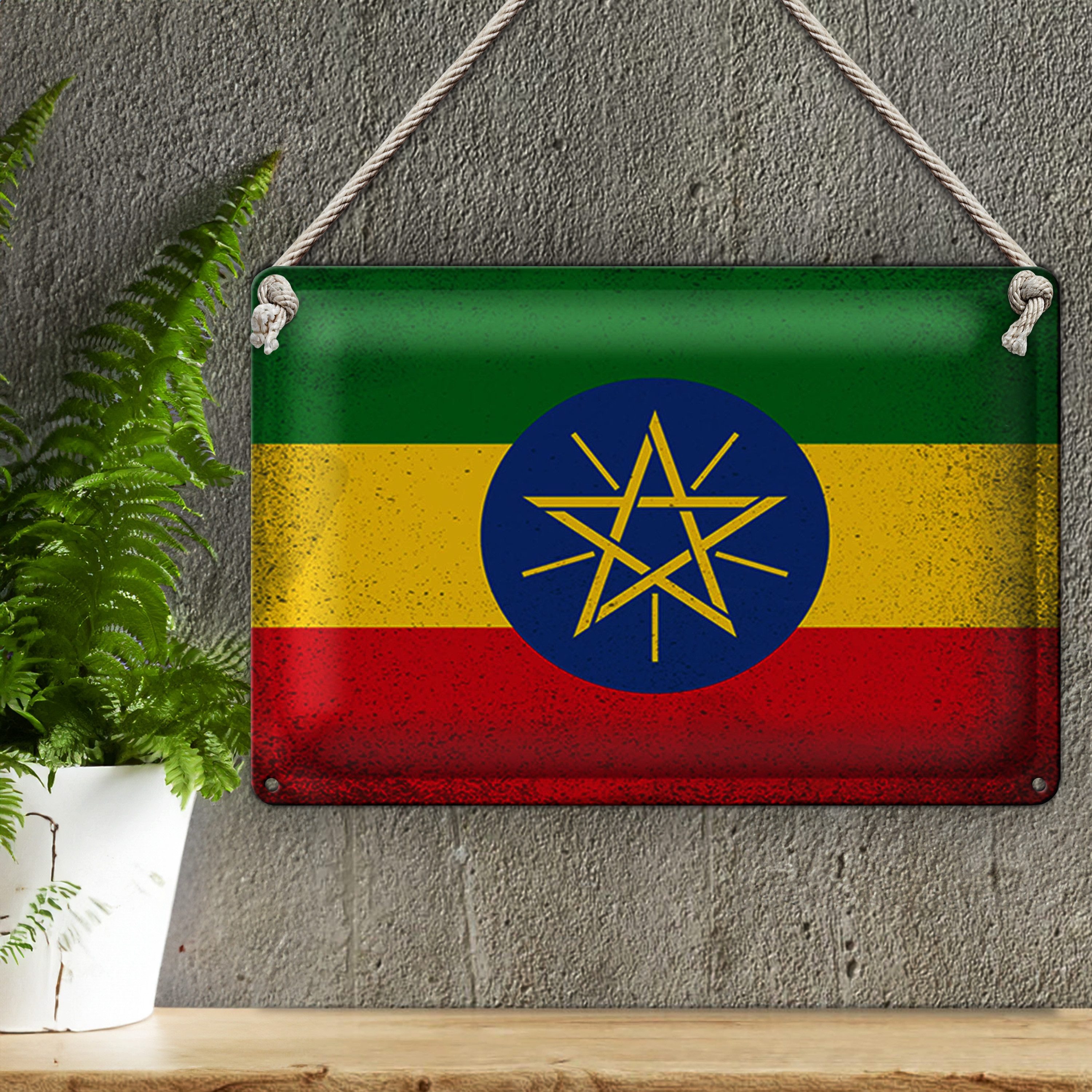 Roomando Metallschild Flagge Äthiopien 18x12cm Flag Ethiopia Vintage