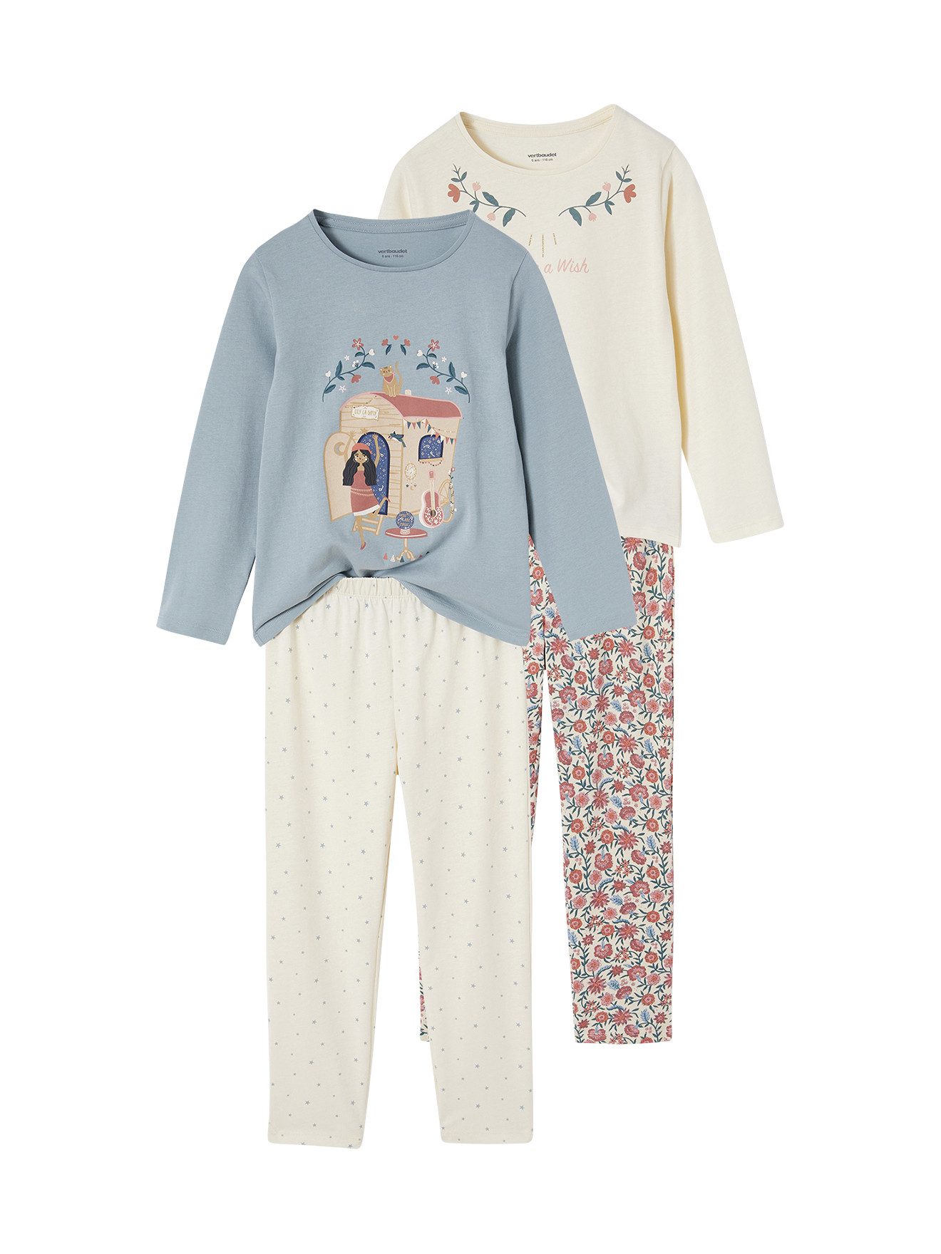 Schlafanzug 2er-Pack lange Mädchen Schlafanzüge mit Boho-Print