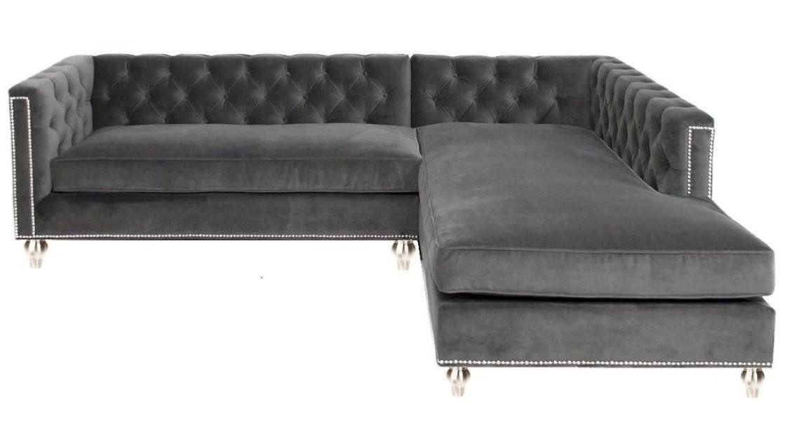 Xlmoebel Chesterfield-Sofa Elegante Eckgarnitur in Grau aus hochwertigem Samt-Stoff, Hergestellt in Europa