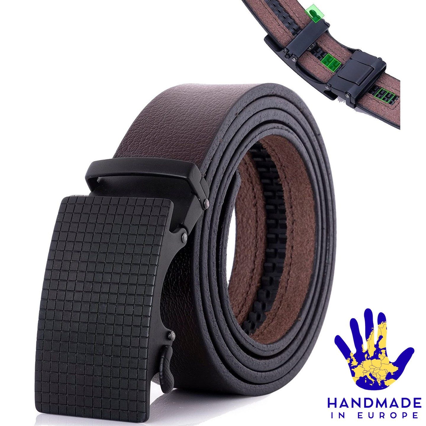 Trusador Ledergürtel ohne Löcher - 'Ferrara' - Automatischer Ремені für Herren mit Ratschen (Handgefertigt, Made in EUROPE) Ohne Löcher, Automatische Schließfunktion, Stufenlose Schnalle