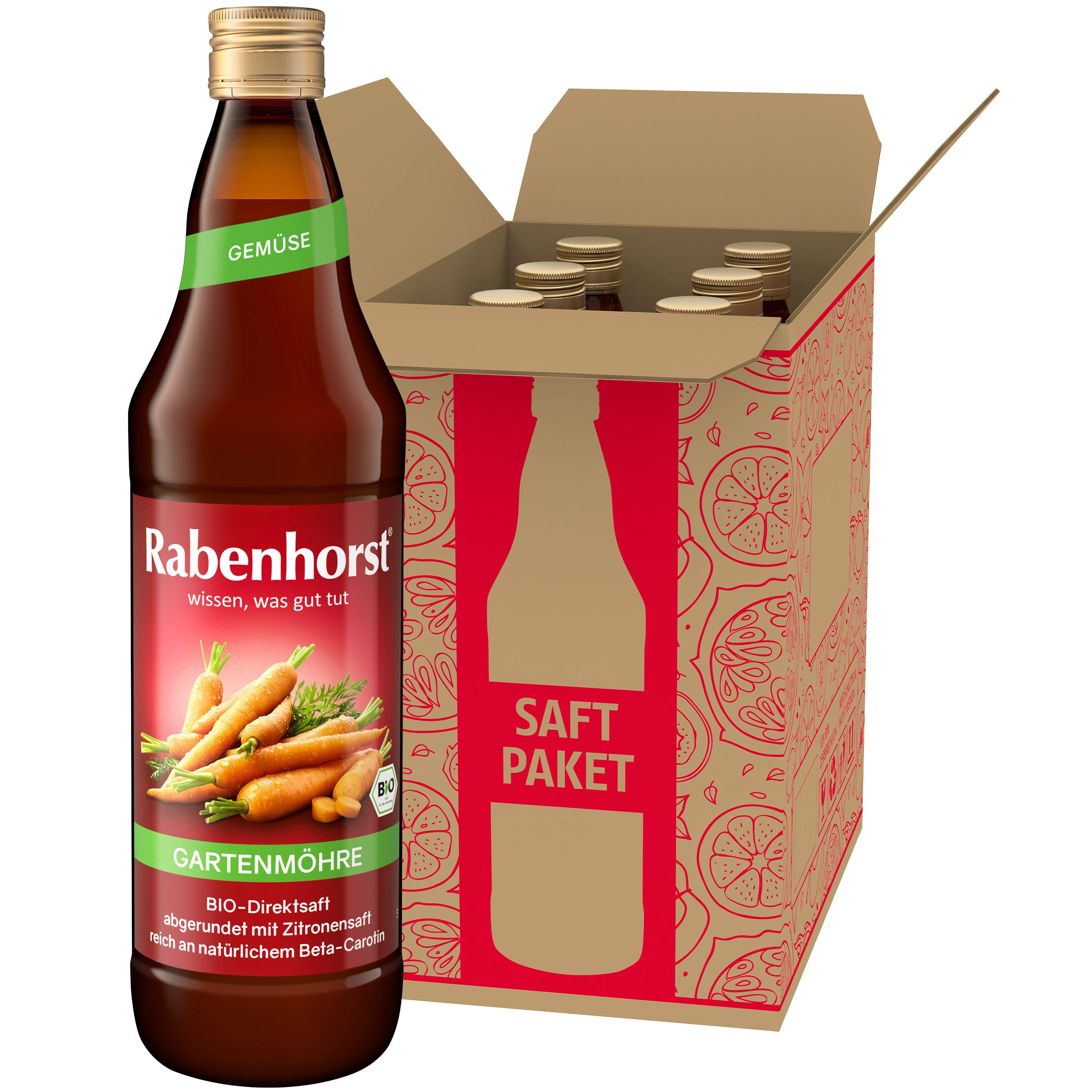Haus Rabenhorst Saft RABENHORST Gartenmöhre BIO 6er Pack (6 x 700 ml), 0,7 l, 6 St.