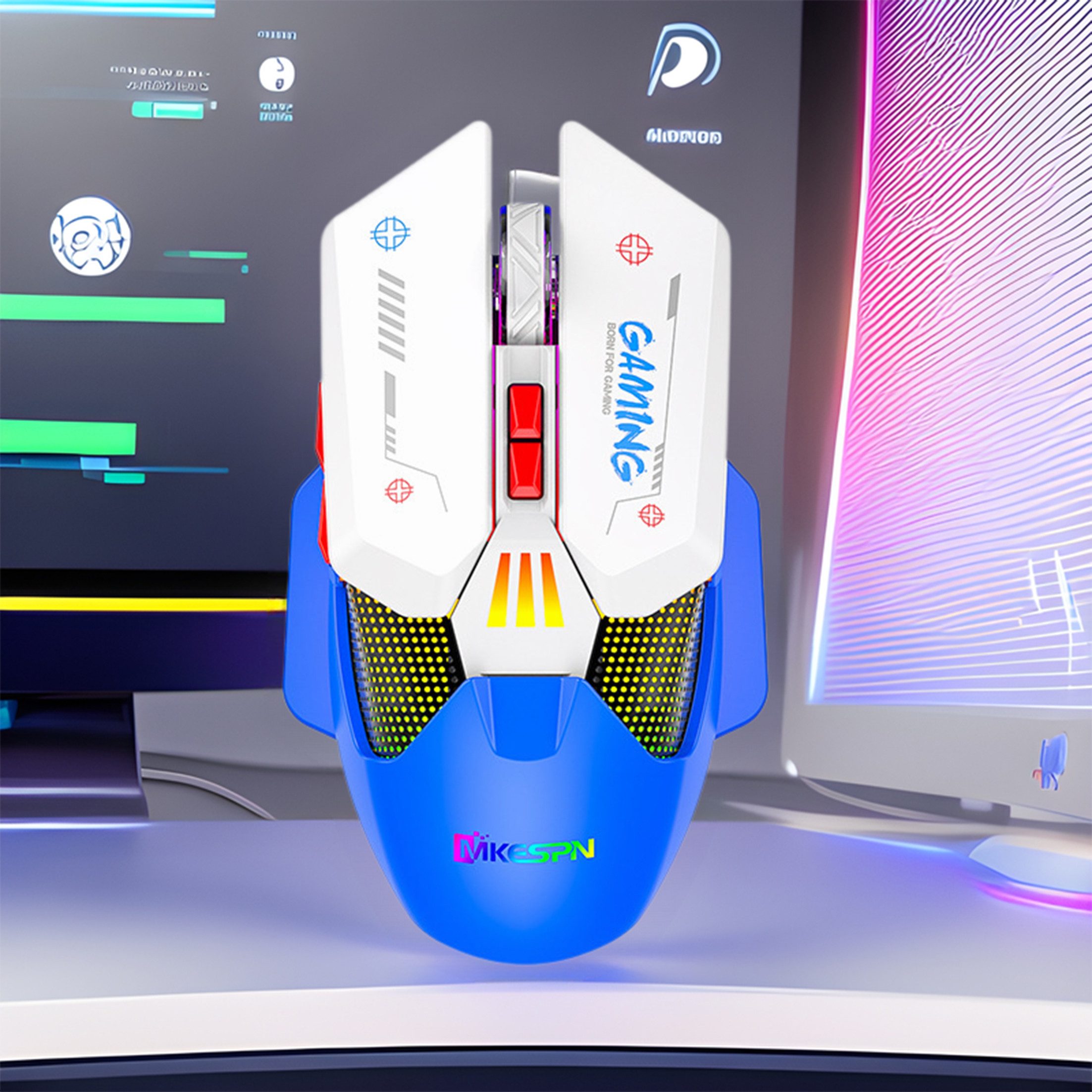 KINSI Gaming Maus 2.4G Kabellos + Kabelgebunden,mit RGB,10000 DPI Maus (kabelgebunden, Makro-Programmierbar,Ergonomisches Design für PC/PS/Laptop)