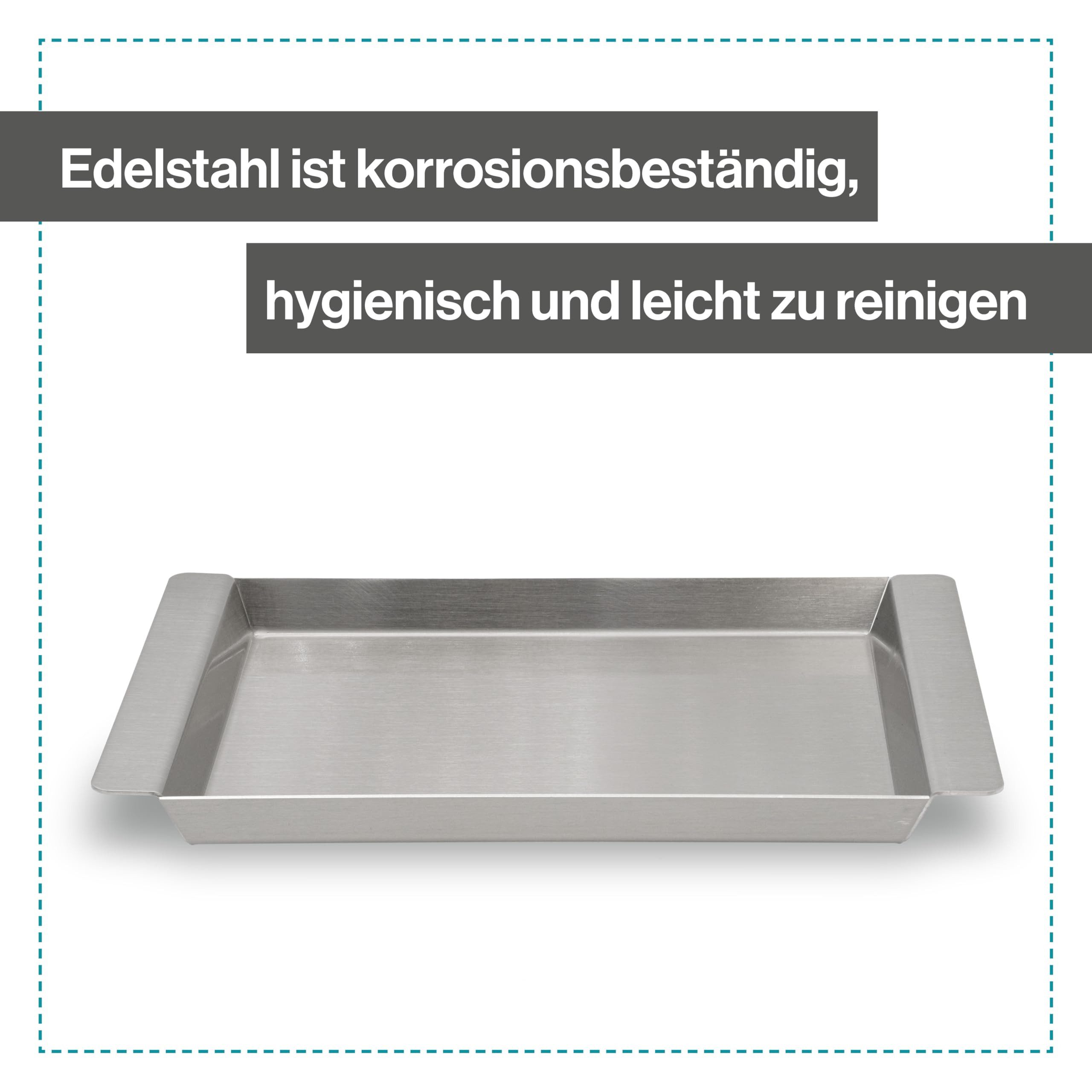 Feuerfest 123 GmbH Servierplatte Edelstahl Serviertablett mini 30x22,5cm, (Rostfreier, hygienischer Edelstahl, 100 % Made in Germany), Als Servierplatte, Partyp – Bild 5 von 5