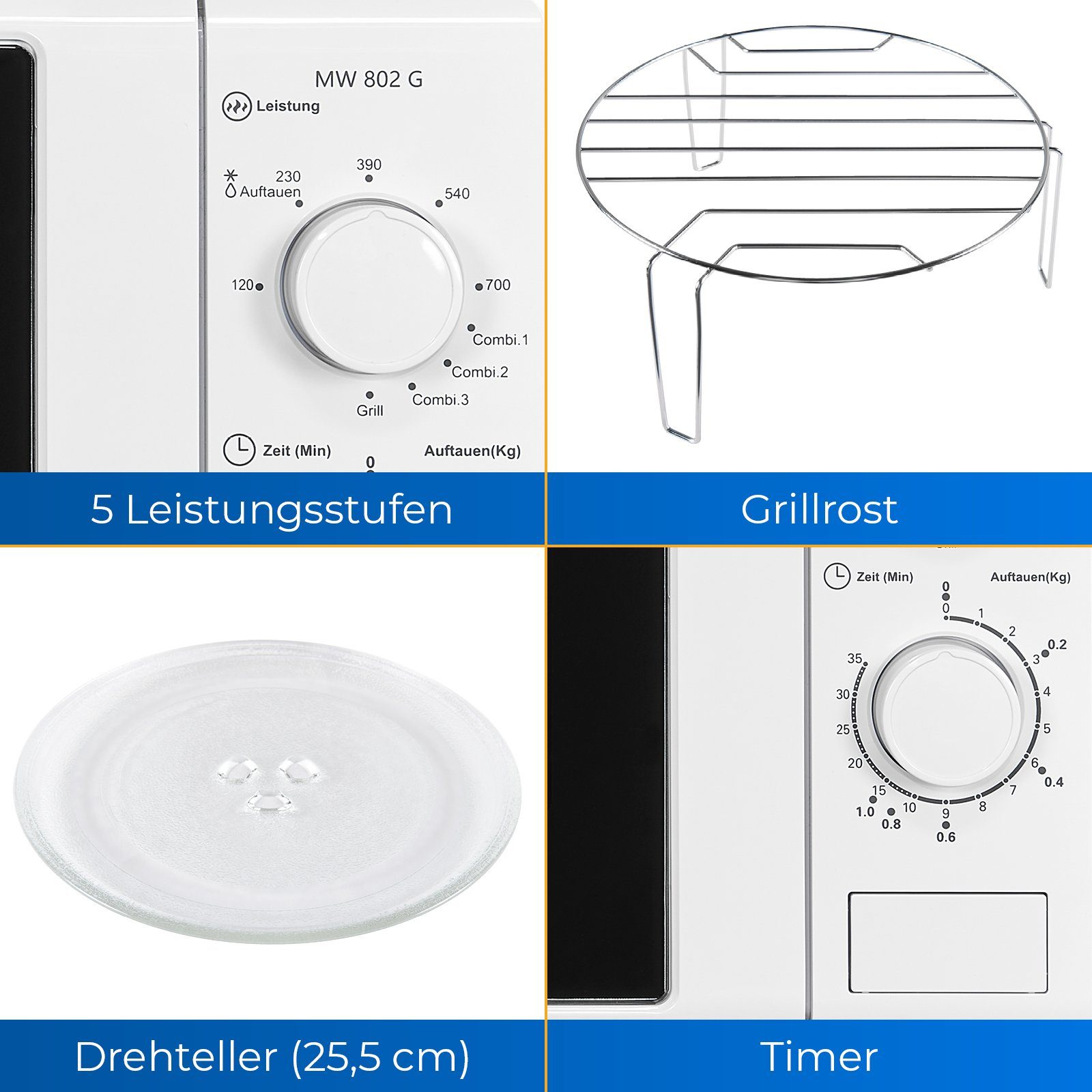 exquisit Mikrowelle MW Timer Weiß l, mit G, 20,00 Mikrowelle Grill, inkl. 802 Grillfunktion, platzsparend, kompakte