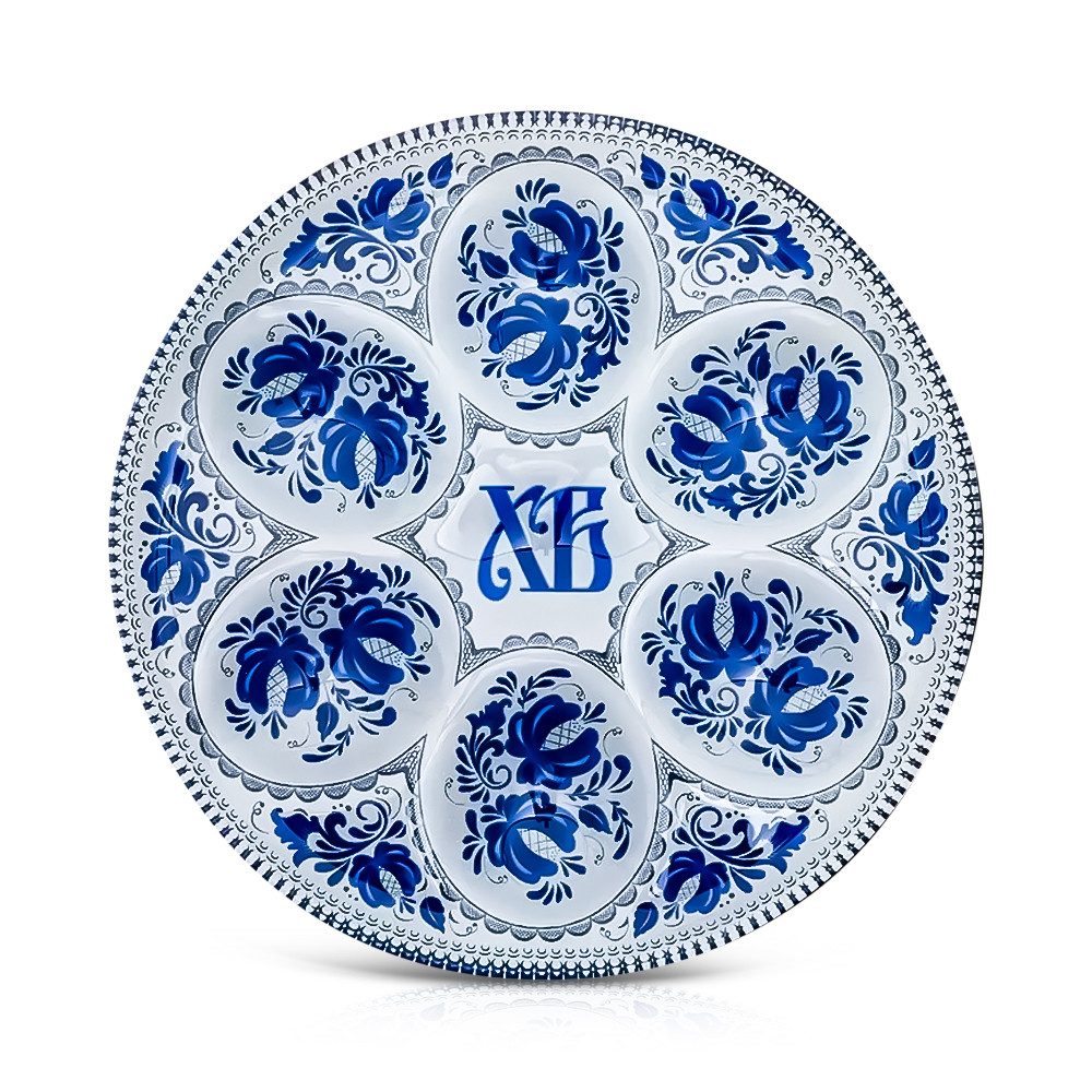 Eierkorb Ostereierhalter 6 Eier Ø 18 cm Glas weiß-dunkelblau Eierteller Ostern, Glas