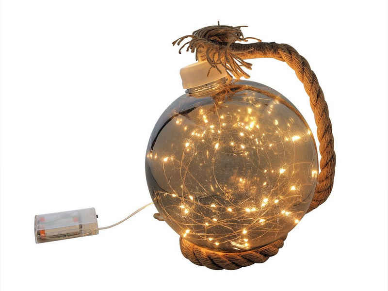 Spetebo LED Dekoobjekt LED Hänge-Kugel an Hanf-Seil - Ø 20 cm, 3, LED, warmweiß, in transparent gold - mit Timer