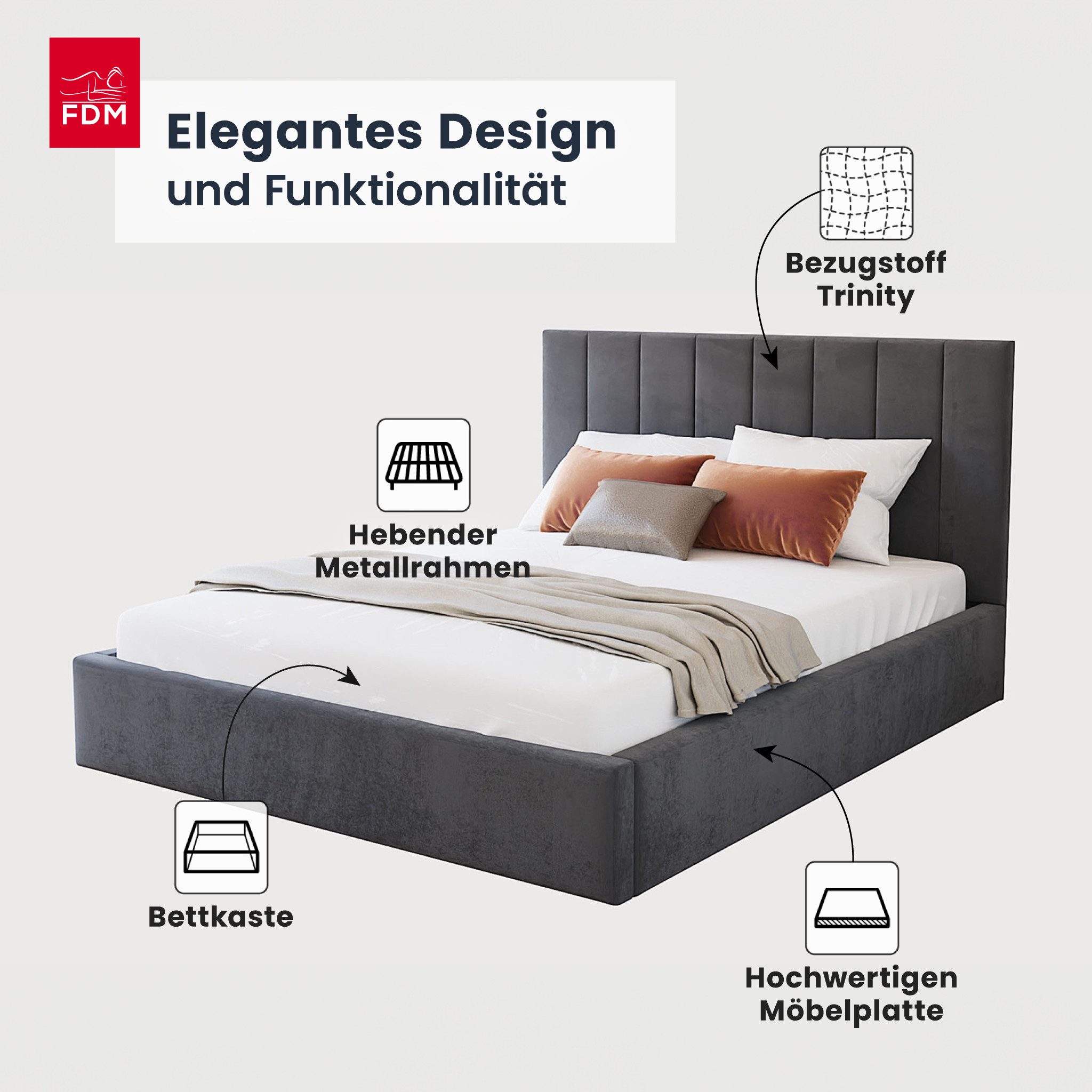 FDM Polsterbett Stauraumbett KAJA Bettgestell 90x200, günstig online kaufen