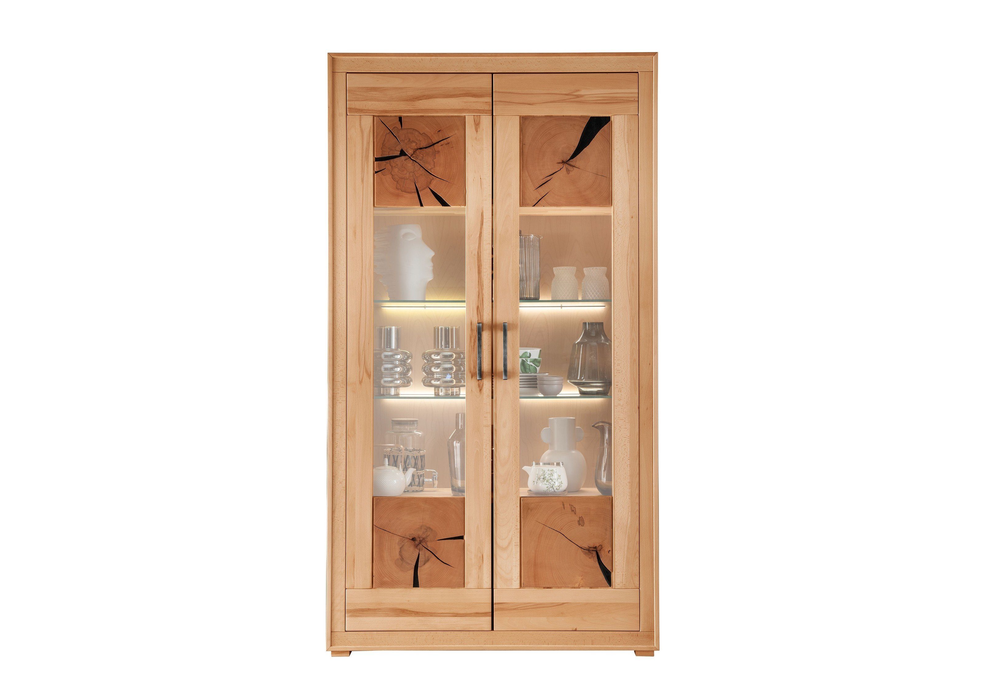 Lebenswert Vitrine WZ-0315 (BxHxT: 106x201x40 cm) aus Kernbuche in natur geölt mit 2 Einlegeböden