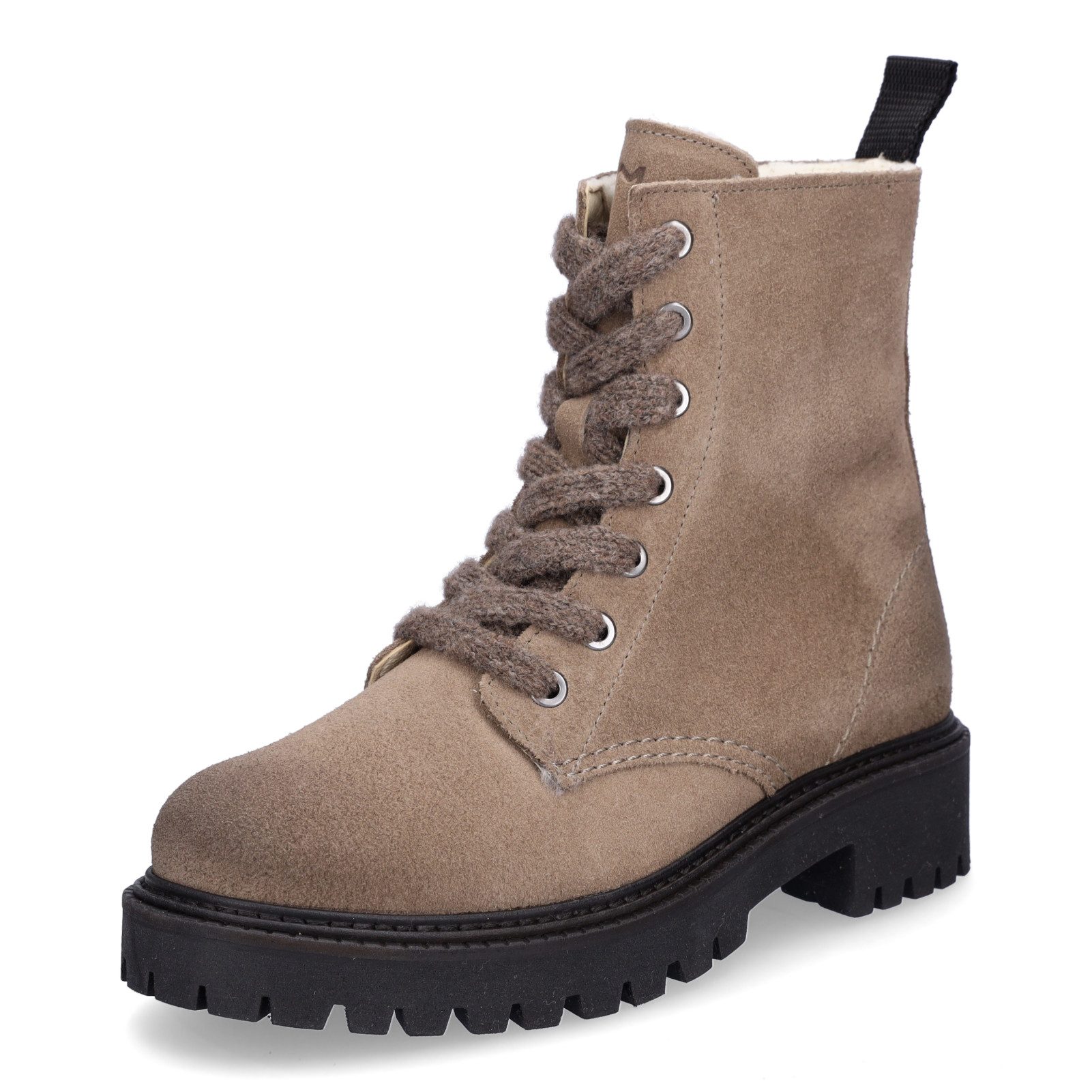 MIDS MARGO Damen Schnürboots Velourleder in Taupe mit dickem Schurwollfutter & Wollschnürsenkeln