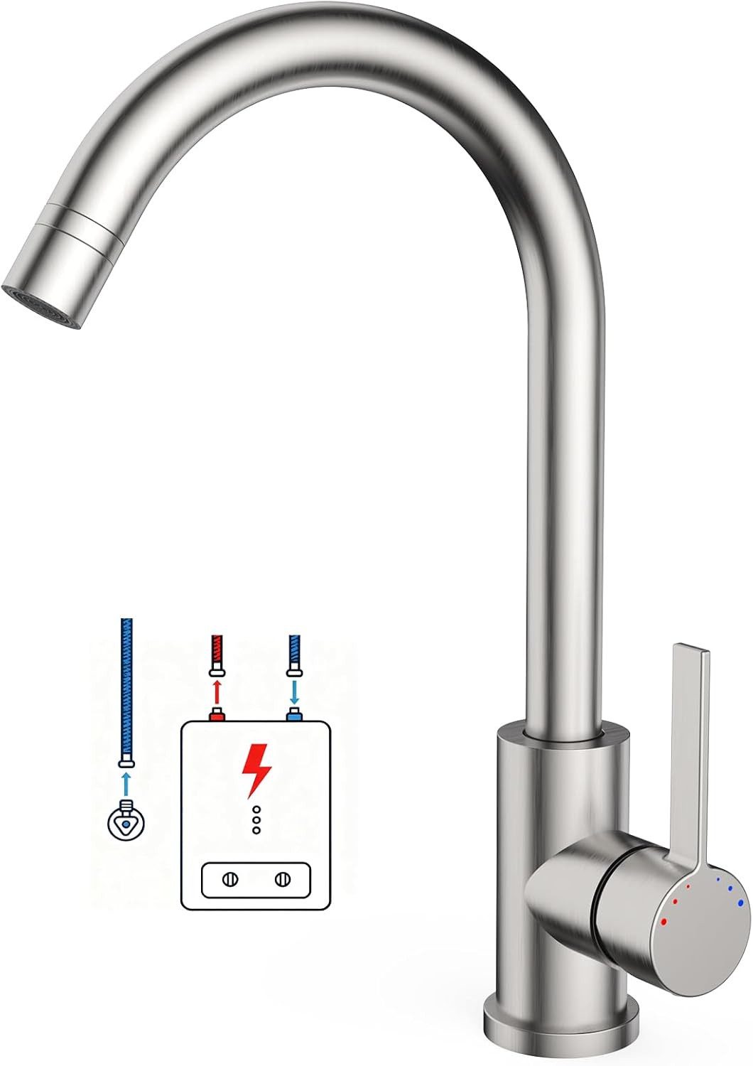GarveeMore Küchenarmatur Niederdruck mit 2 Strahlarten,360 ° Drehbare Wasserhahn Küche Leicht zu zerlegen und zu waschen,Spültischarmatur,Untertischgeräte