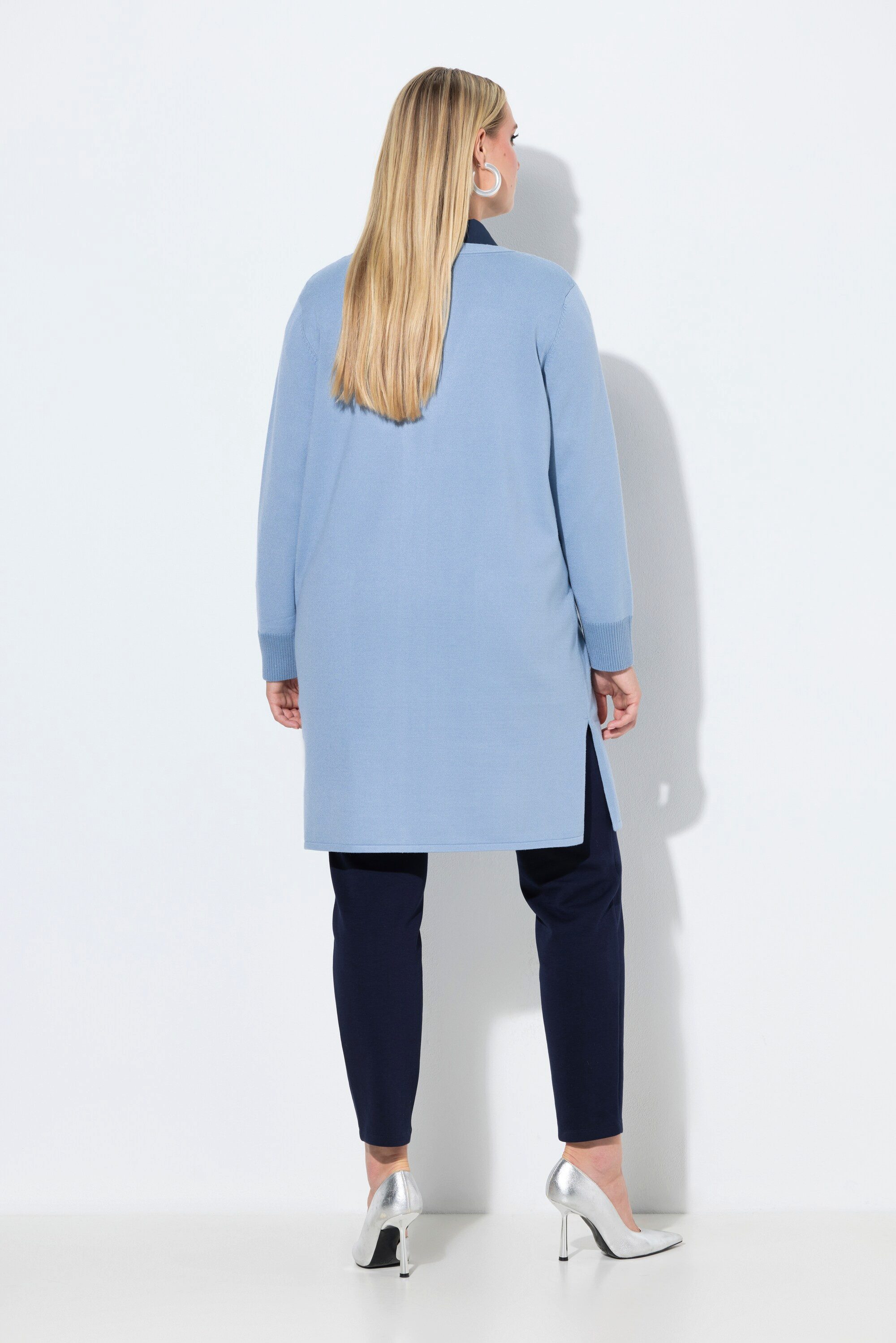 Ulla Popken Strickjacke Long-Strickjacke Pailletten V-Ausschnitt Langarm