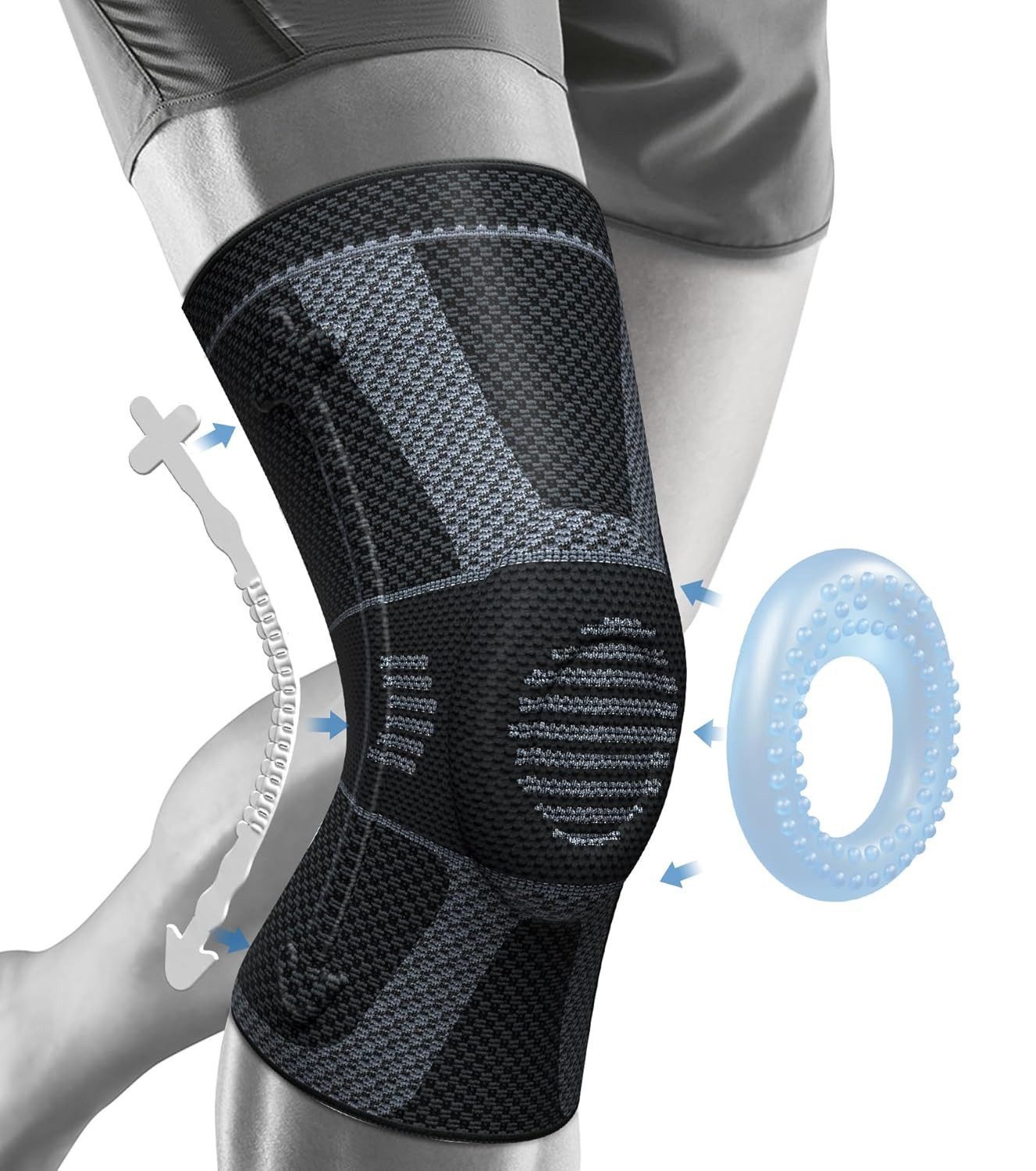 NEENCA Kniebandage Kniebandage Patella-Gel mit Federstabilisatoren für Sport & Therapie (1-teiliges Kniebandage-Set für Sport, Fitness und Gelenkschutz, Kniebandage inkl. Stabilisatoren und Gel-Pad für Sport und Therapie), Ergonomische Kniebandage für Spo