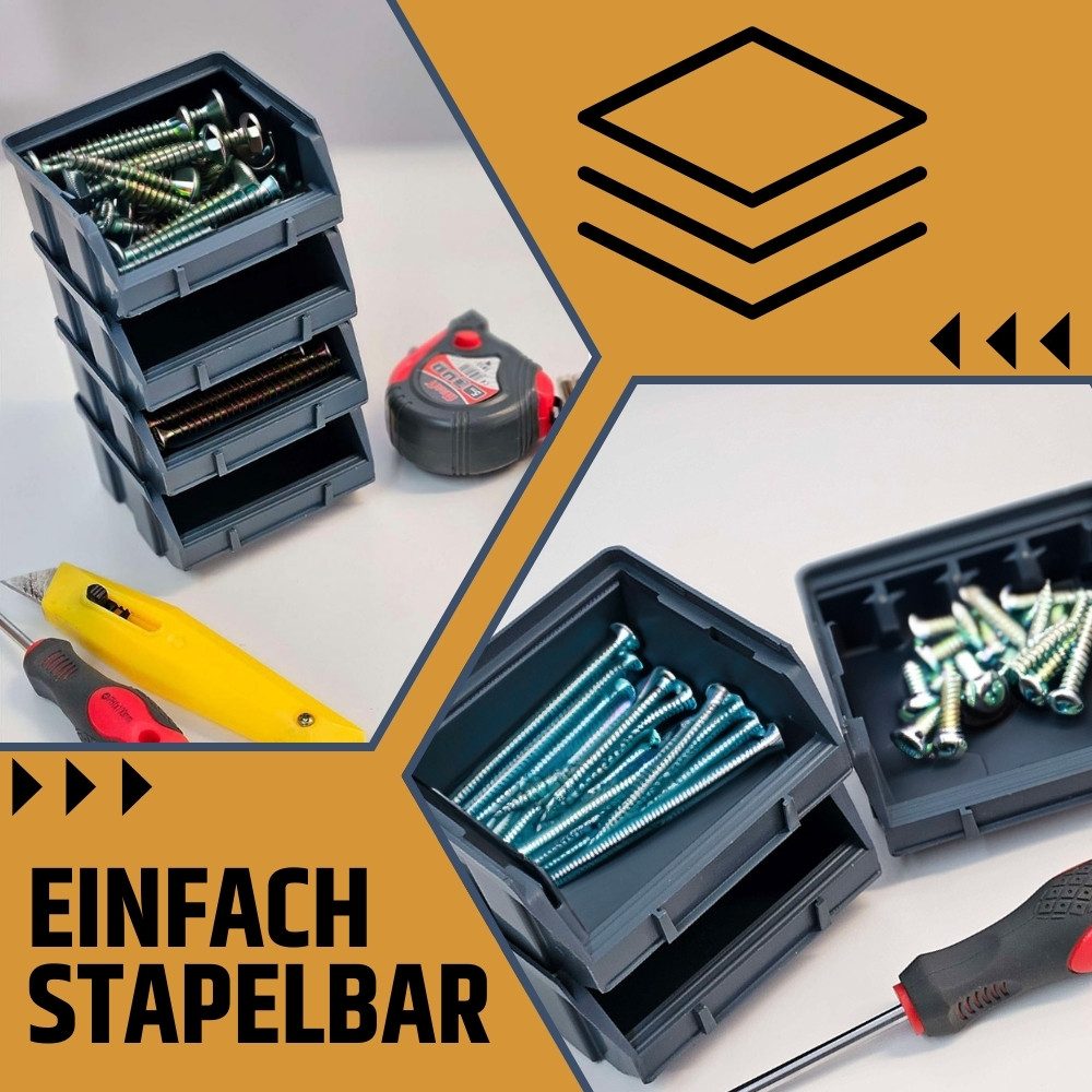 GarPet Stapelbox Stapelboxen Set Wandhalterung Lager Box Sortiment Kasten Werkstatt